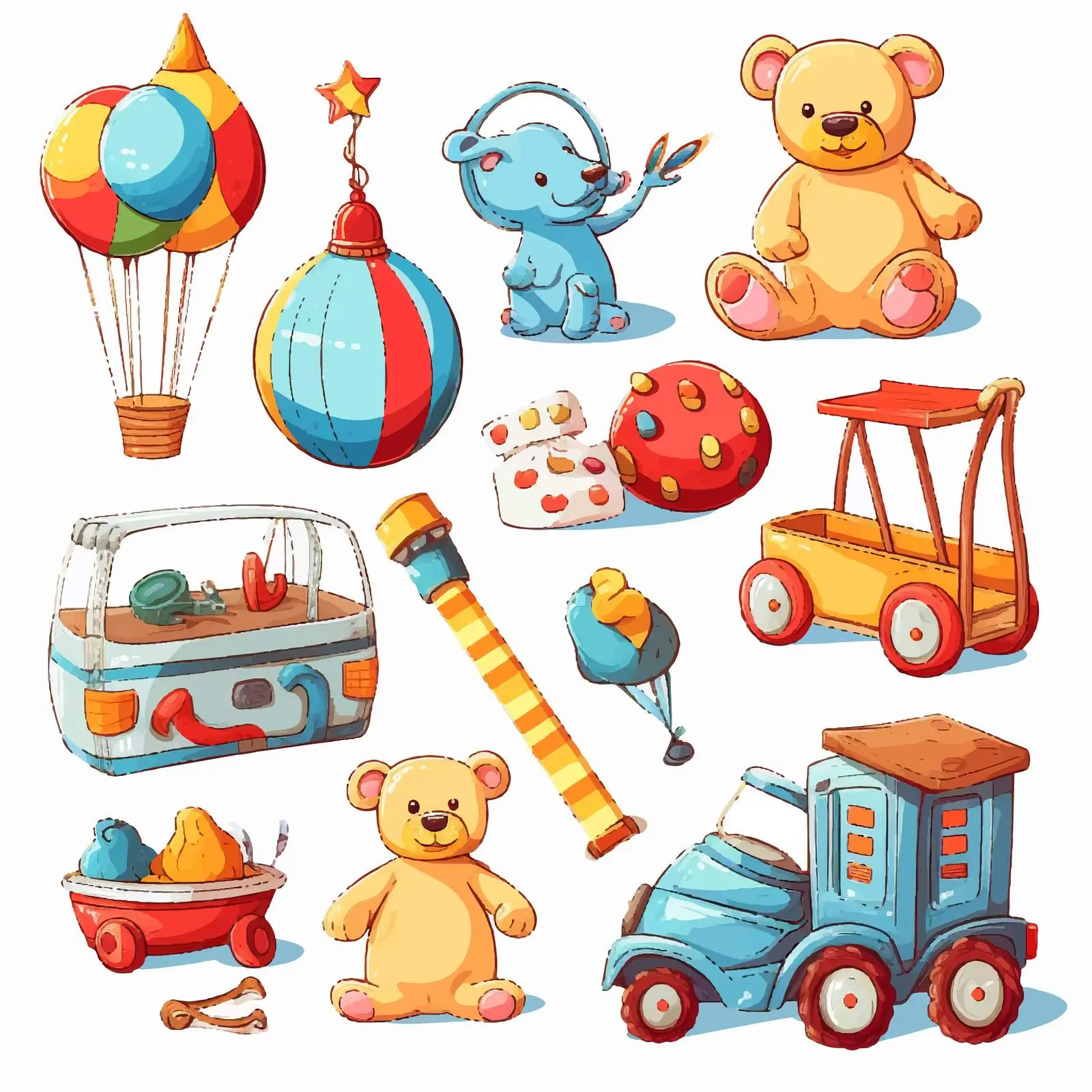 Colorful Cartoon Children's Toys Vector Illustration — free download from Dotvec