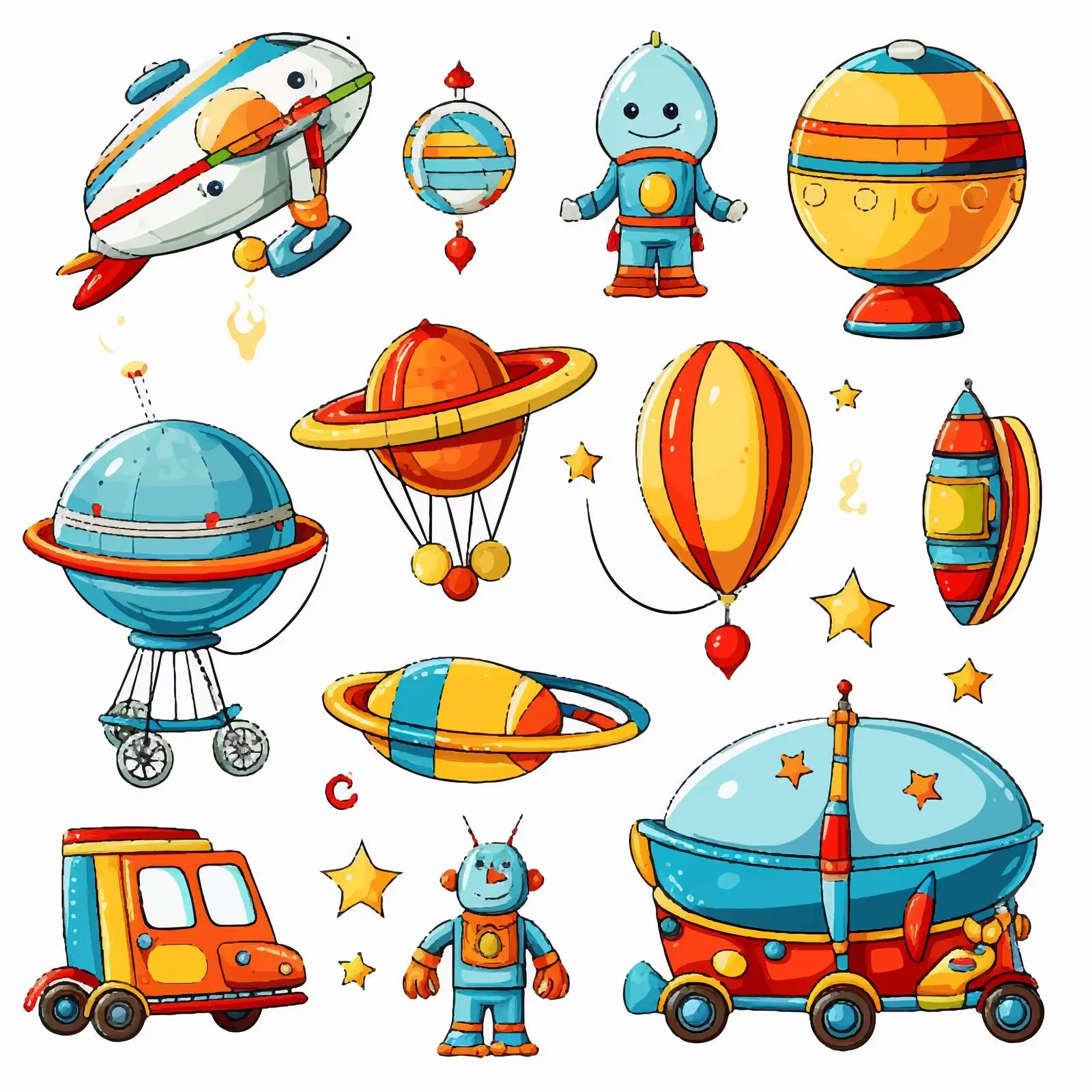 Colorful Cartoon Children's Toys Vector Illustration – free cartoon toys image from Dotvec