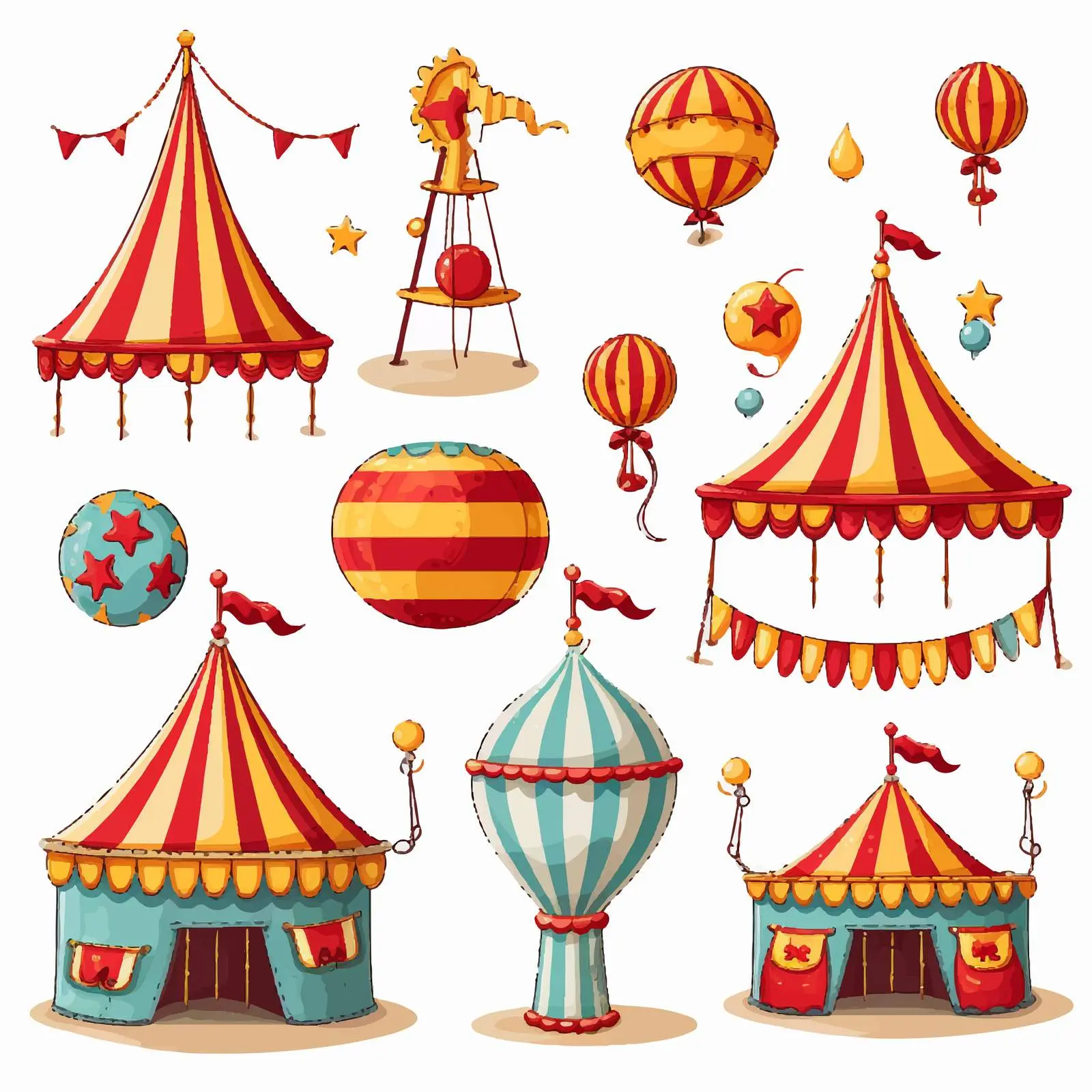 Colorful Circus Items Illustration on White Background — free download from Dotvec