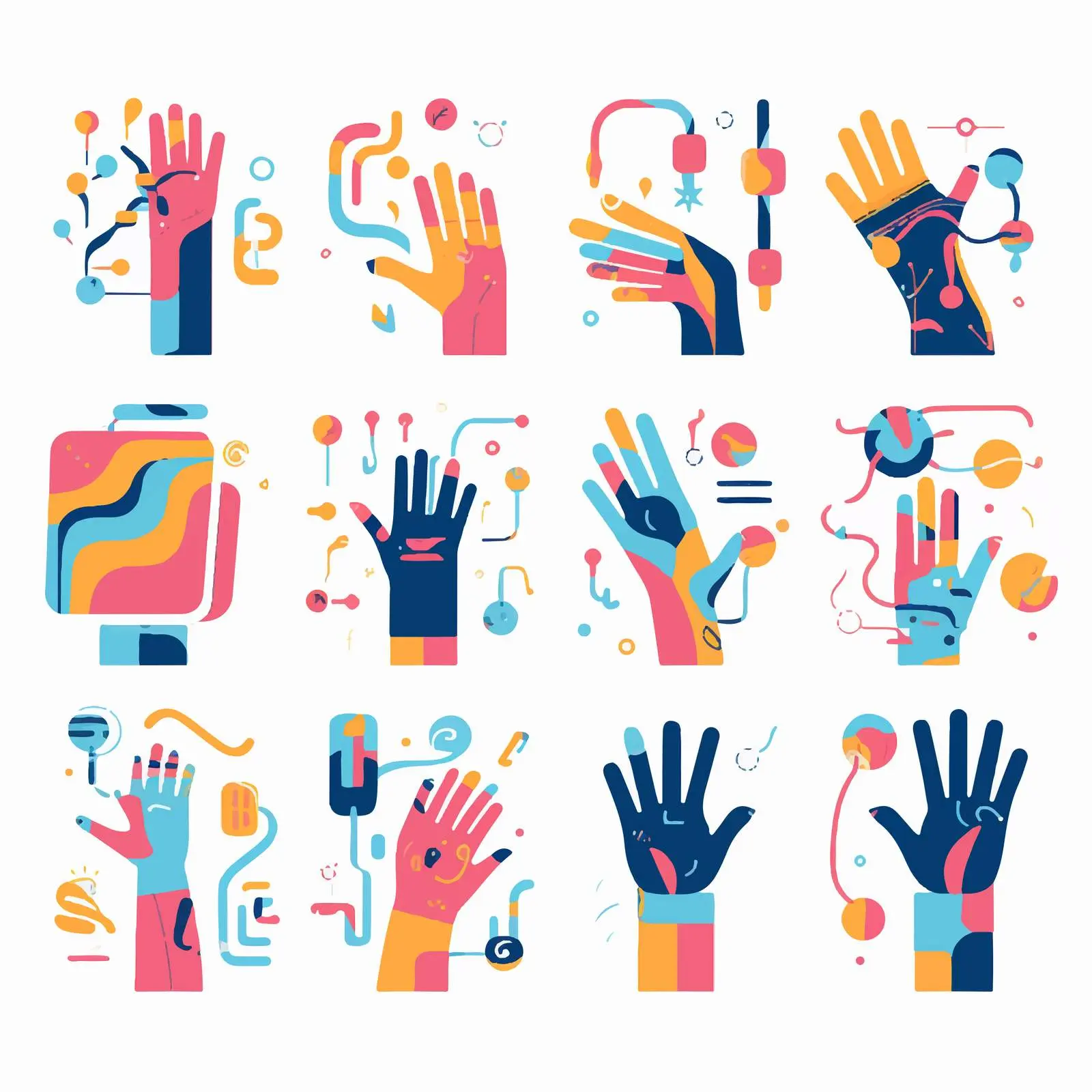 Colorful Cartoon Hands in Abstract Styles