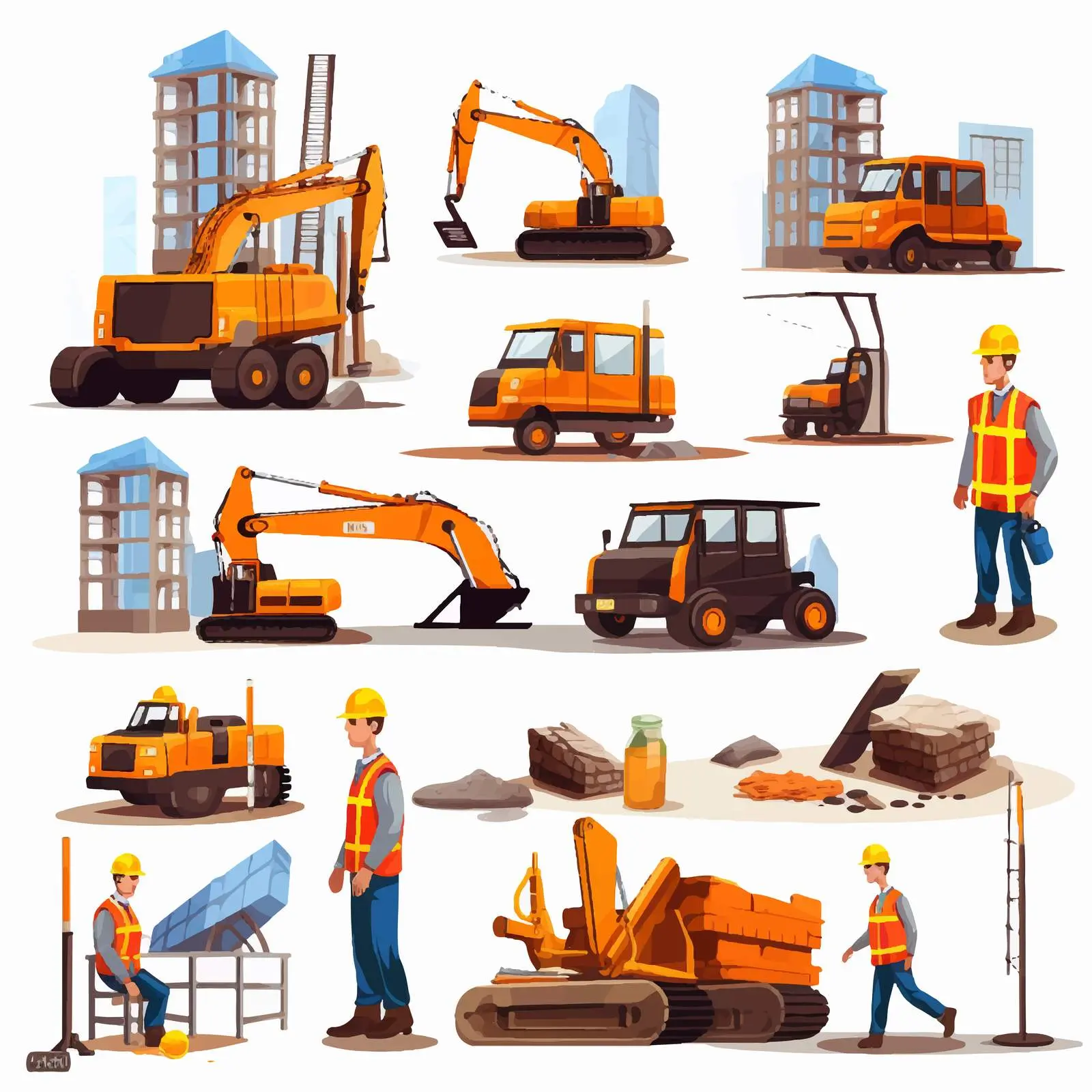 Construction Site Objects and Workers Illustration — free download from Dotvec