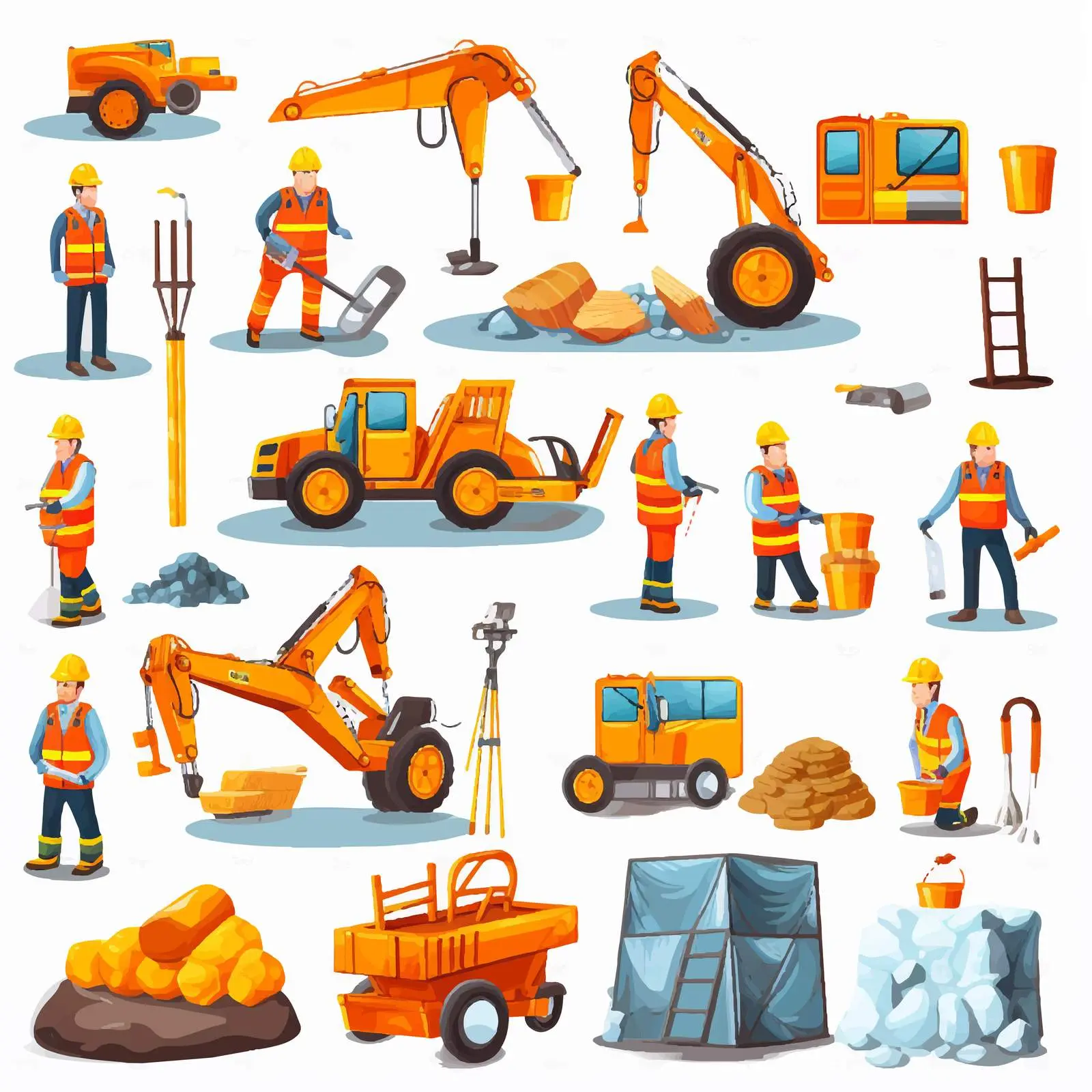 Construction Site Objects and Workers Vector Illustration – free safety vest image from Dotvec
