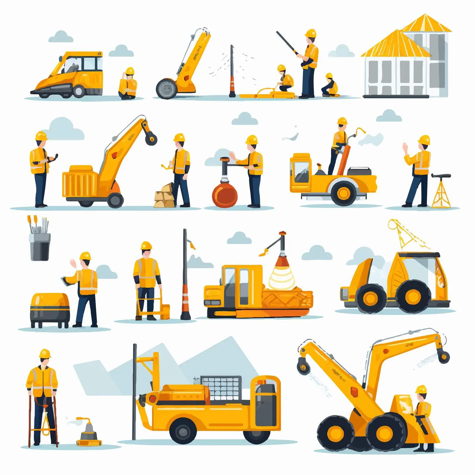 Construction Site Objects and Workers Illustration — free download from Dotvec