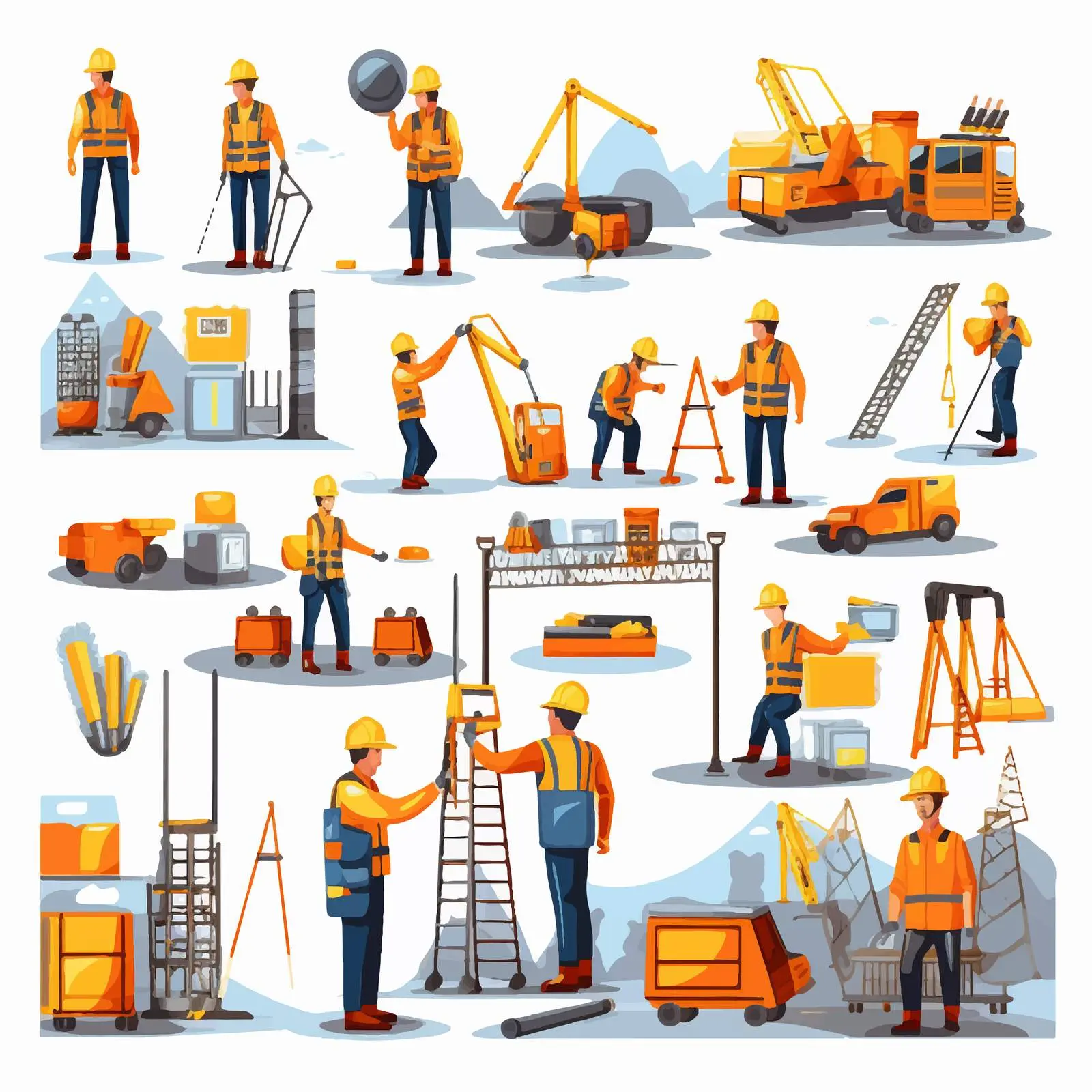 Construction Site Objects and Workers Vector Illustration — free download from Dotvec