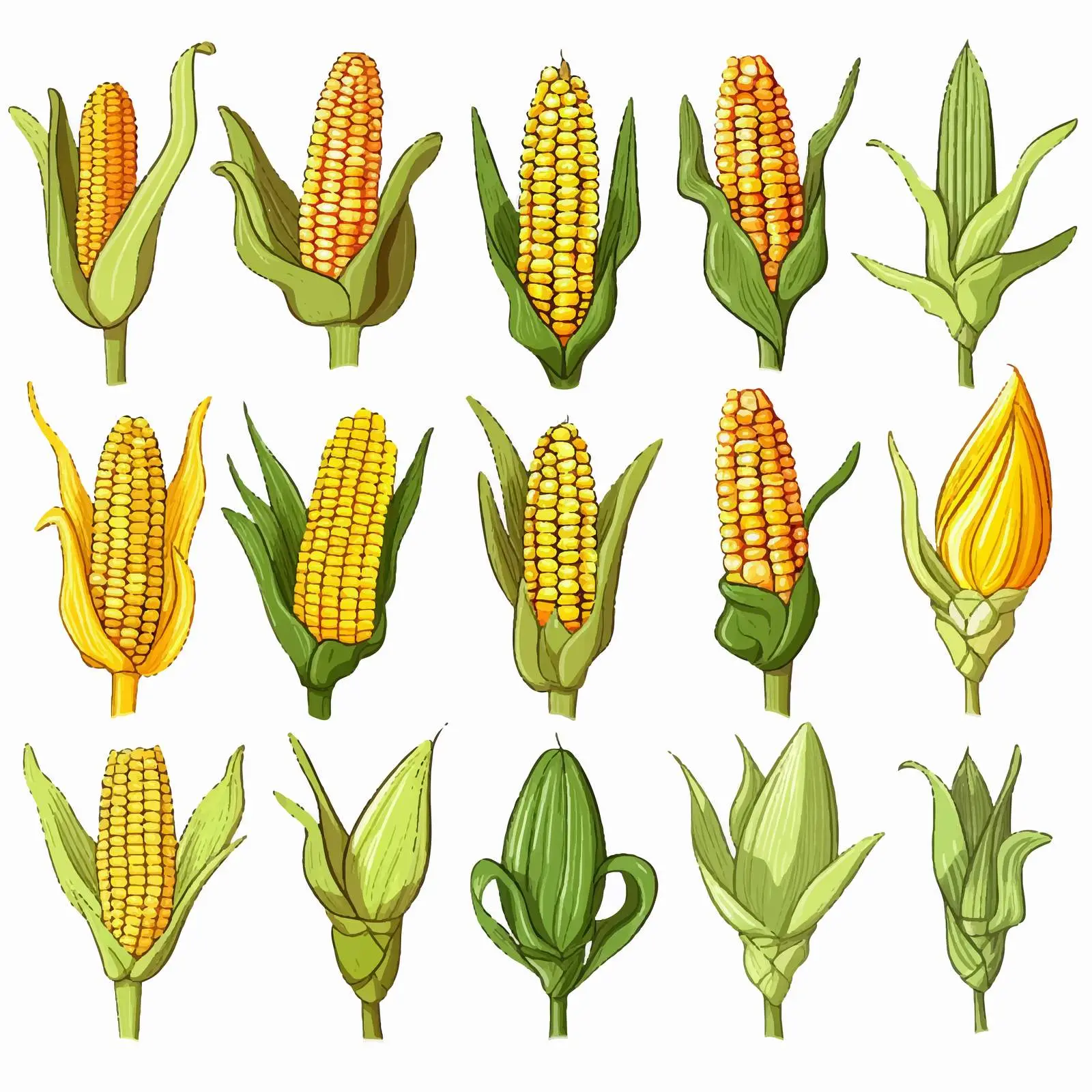 Colorful Hand-Drawn Corn Plant Vectors — free download from Dotvec