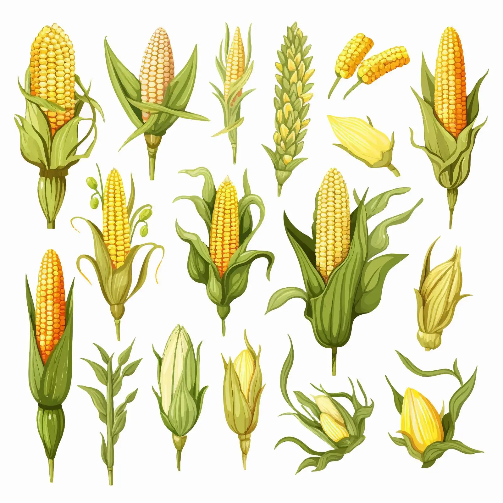 Colorful Hand Drawn Corn Plant Vector Collection — free download from Dotvec