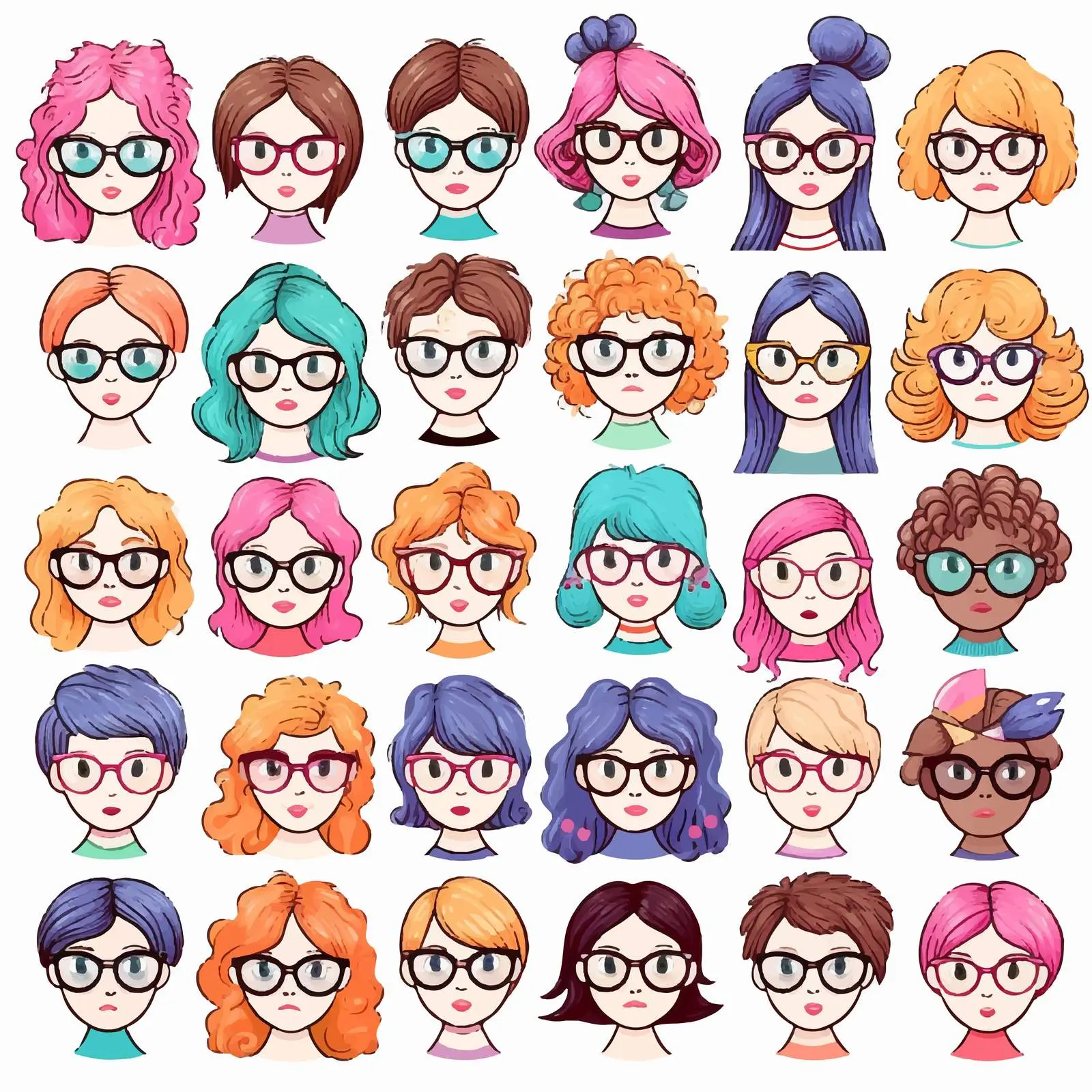 Colorful Cartoon Avatars of Cute Girls – free teenage girl image from Dotvec