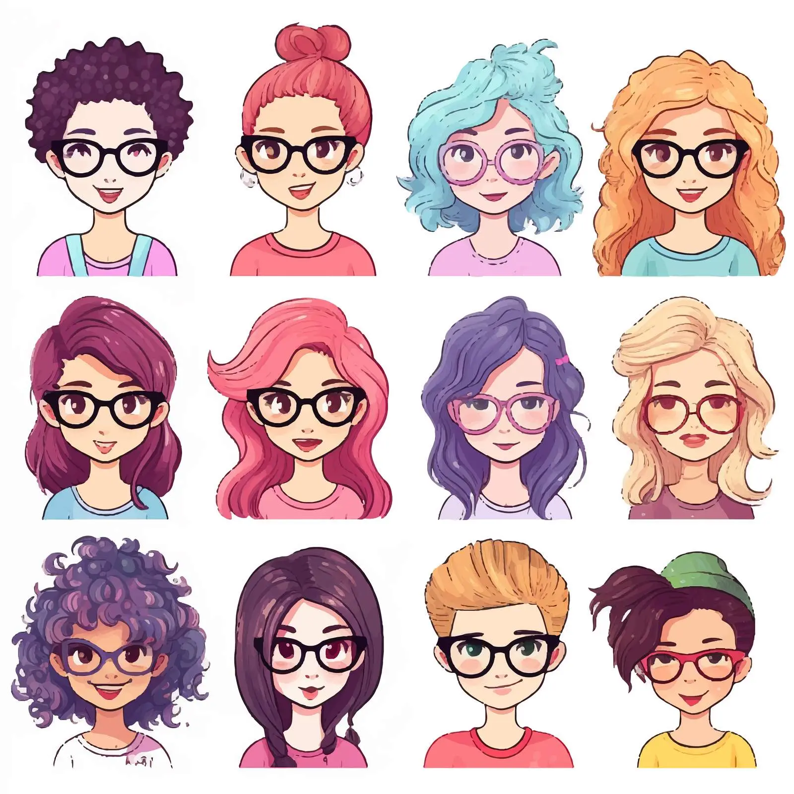 Colorful Cartoon Avatars of Girls — free download from Dotvec