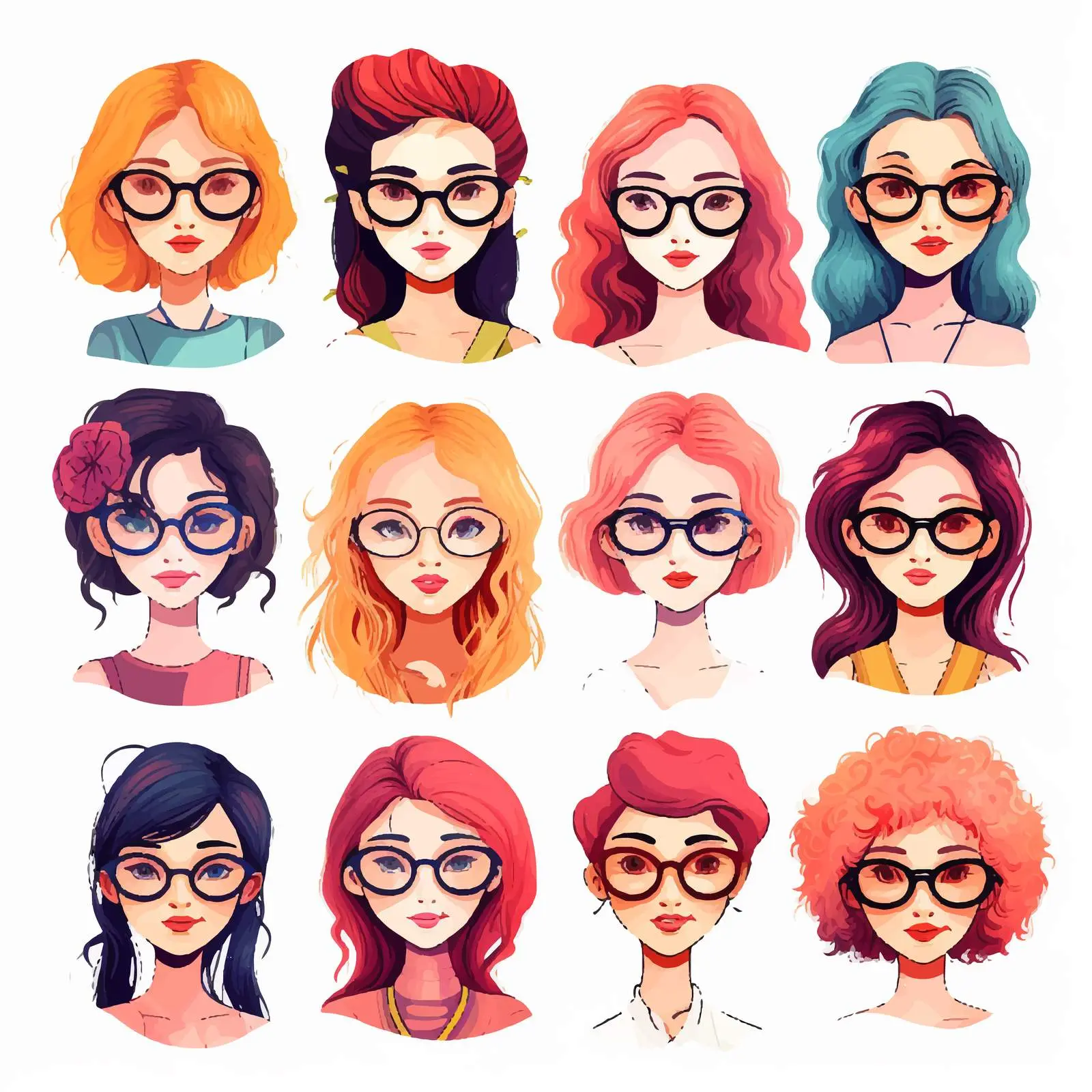 Colorful Cartoon Avatars of Cute Girls – free modern vectors image from Dotvec