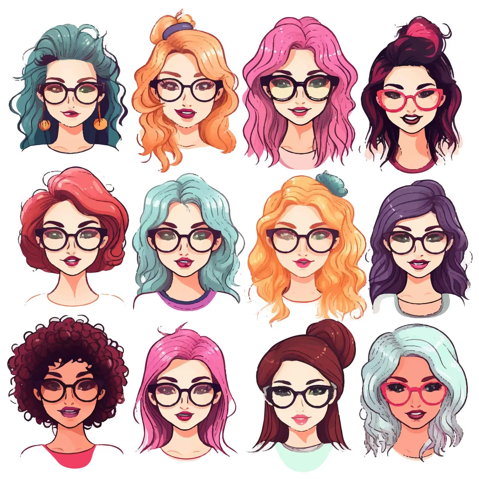 Colorful Cartoon Girl Avatars Set – free teenage girl image from Dotvec
