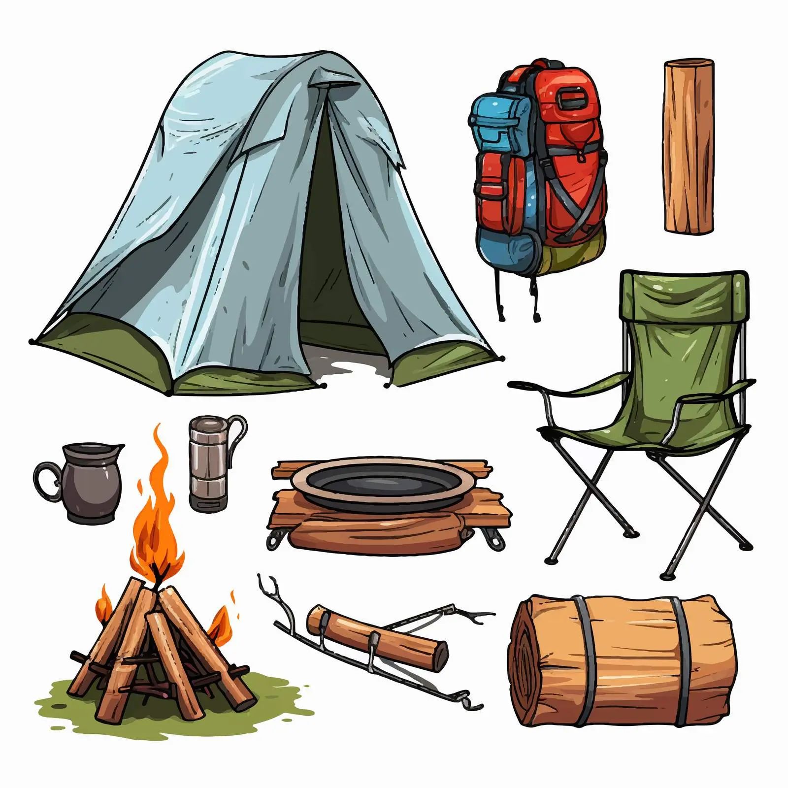 Detailed Camping Equipment Vector Illustration — free download from Dotvec