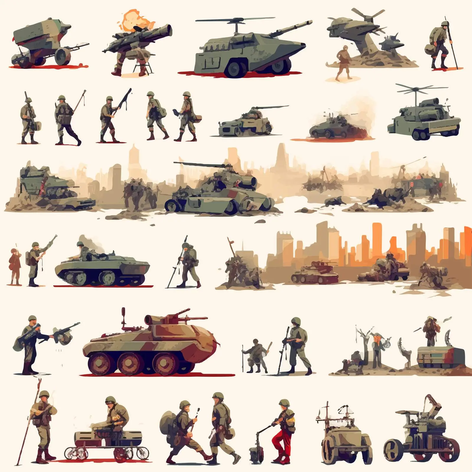 Different Army War Scenes Vector Illustrations — free download from Dotvec