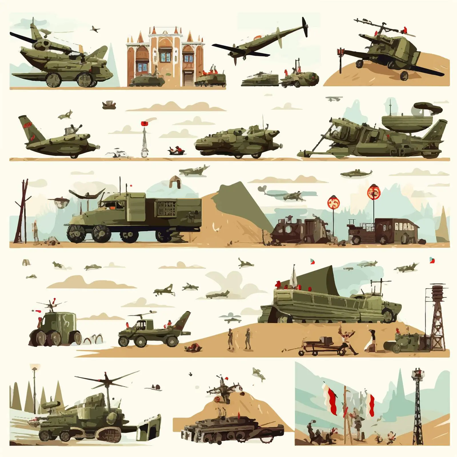 Different Army War Scenes Vector Illustration — free download from Dotvec