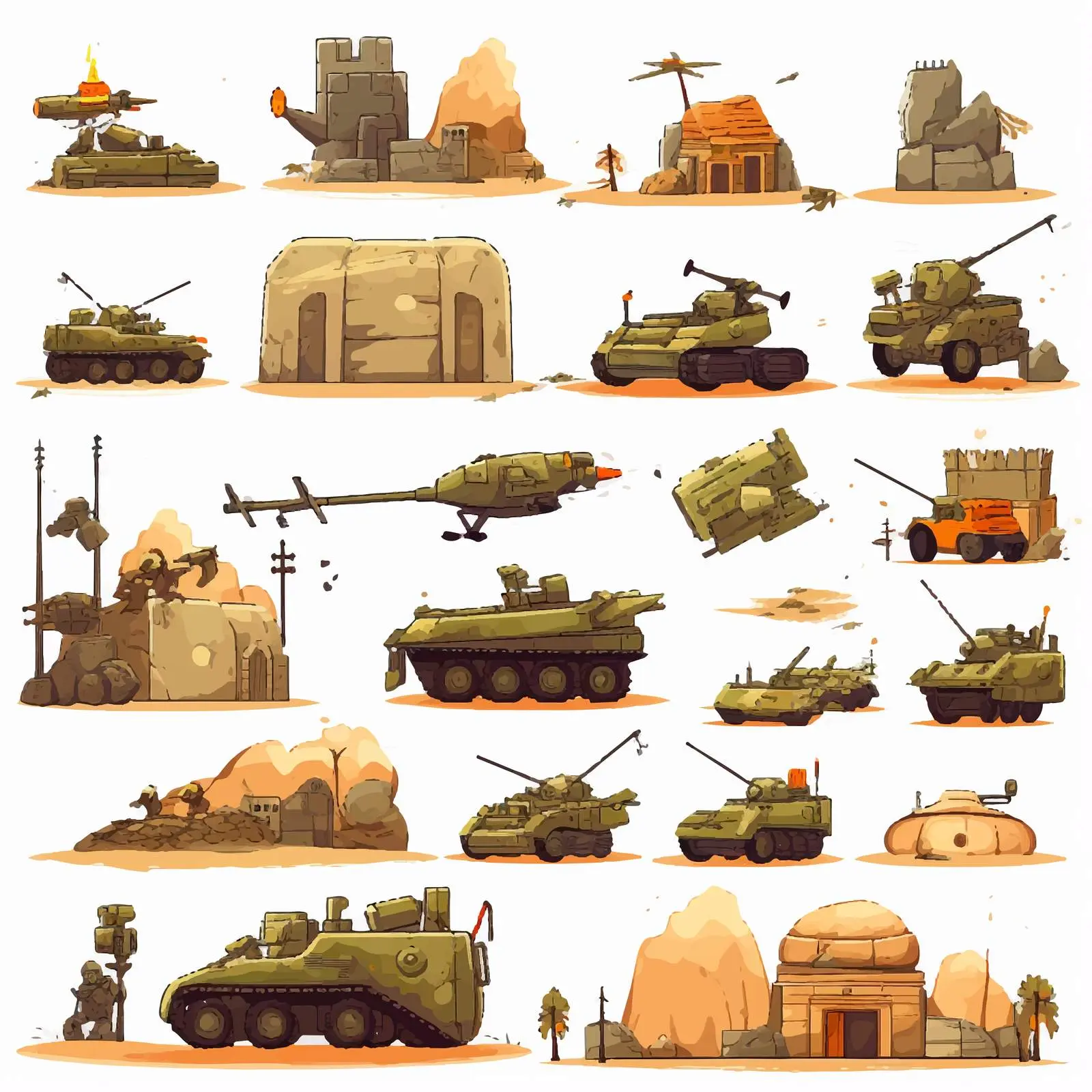 Various Army War Scenes Vector Illustration — free download from Dotvec