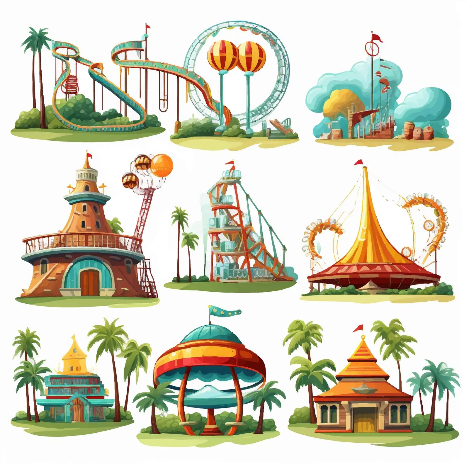 Diverse Bungalows and Beach Island Vector Set — free download from Dotvec