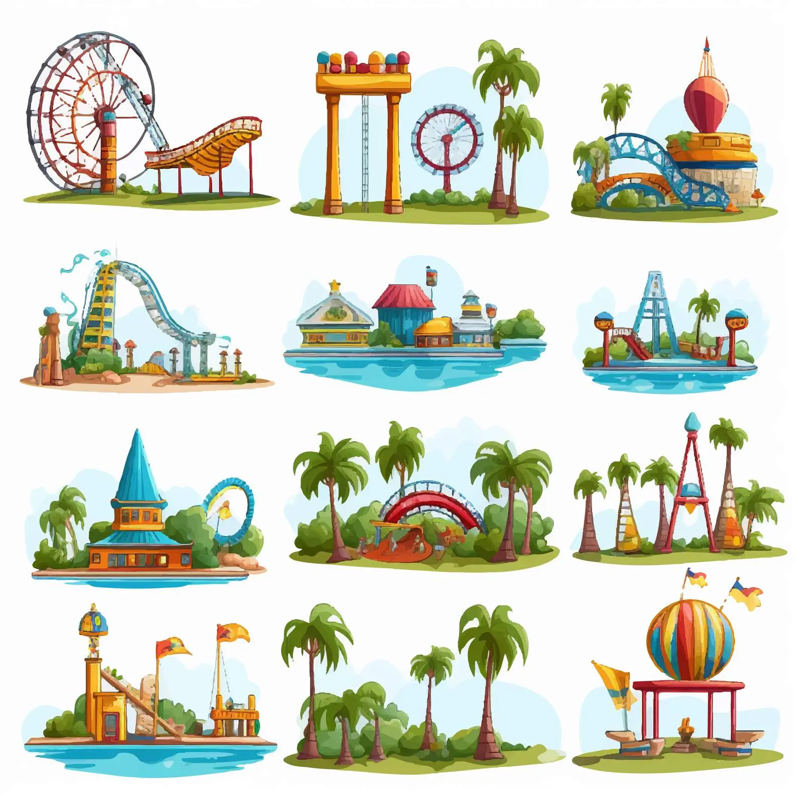 Bungalows and Beach Island Theme Vector Set – free tents image from Dotvec