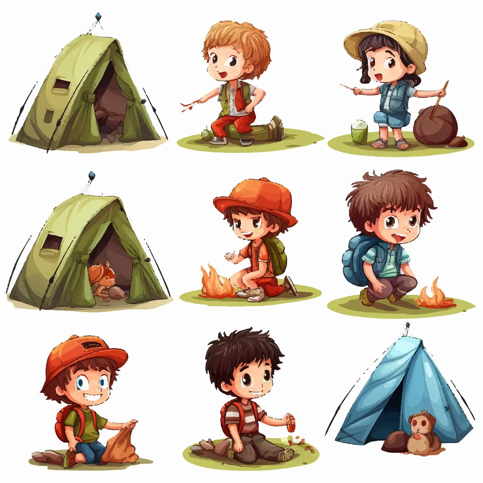Kids Camping Adventure Vector Illustration Set — free download from Dotvec