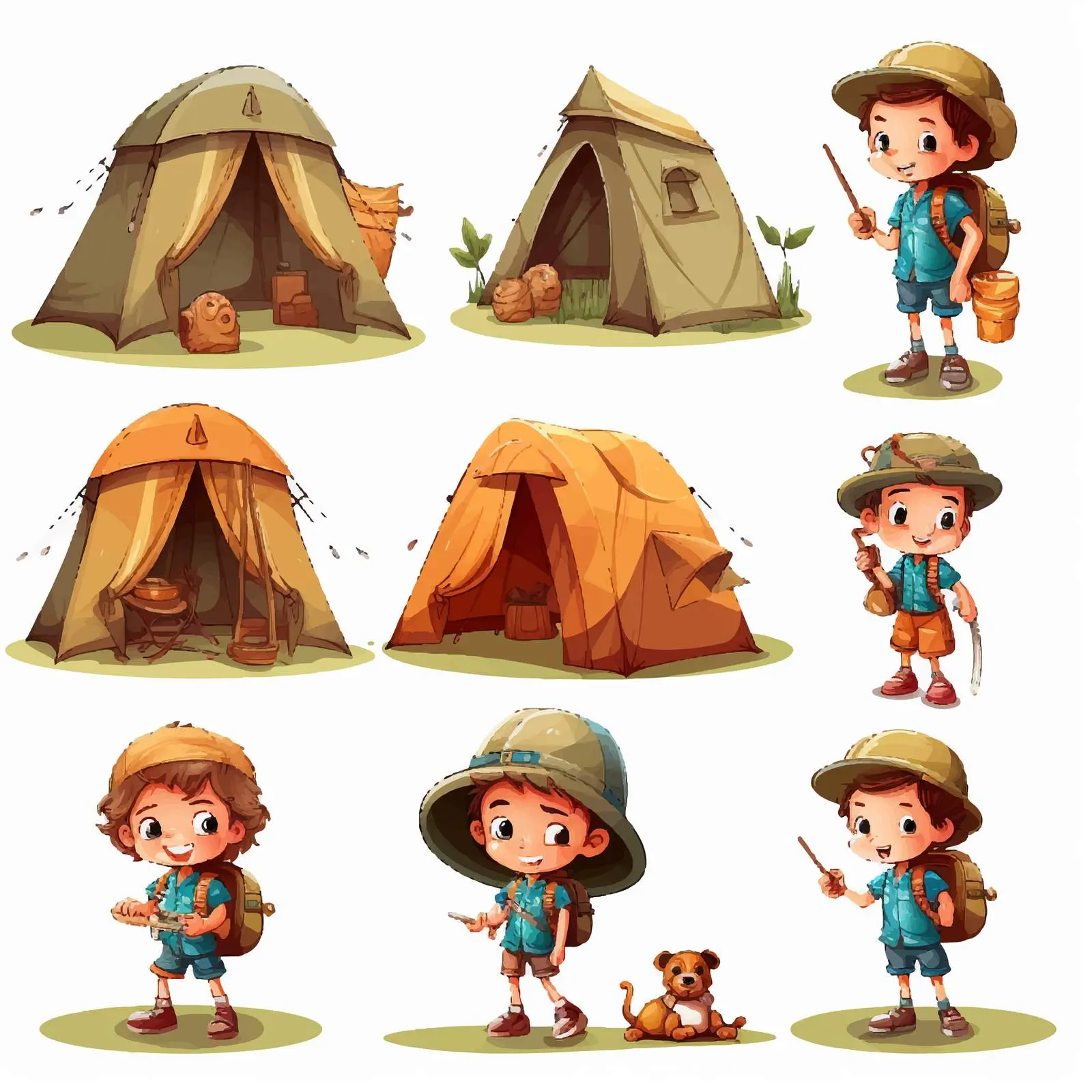 Kids Camping Adventure Vector Illustrations – free tents image from Dotvec