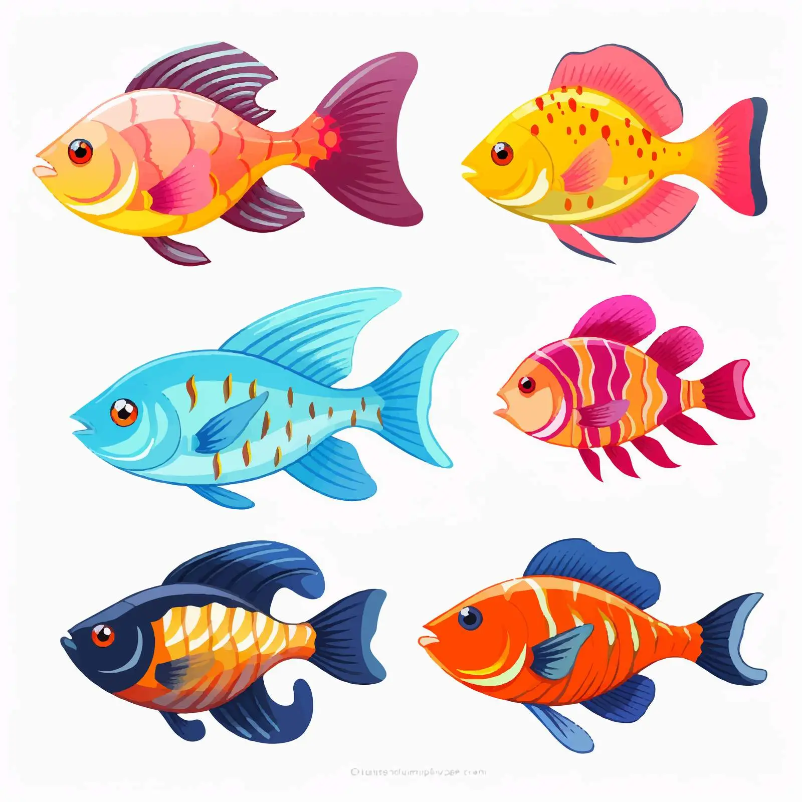 Colorful Cartoon Exotic Fish Collection on White — free download from Dotvec