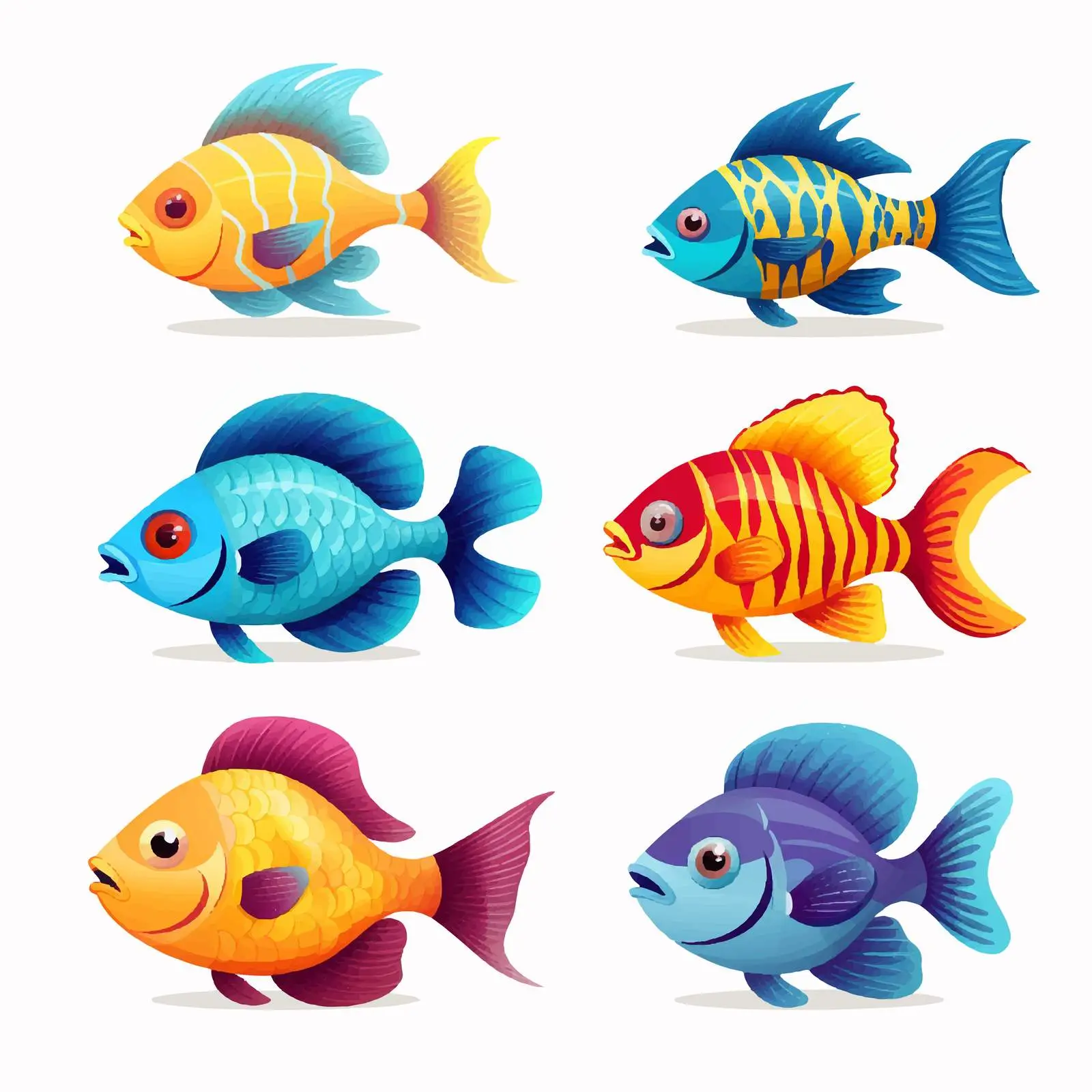 Colorful Cartoon Exotic Fish Vector Characters — free download from Dotvec