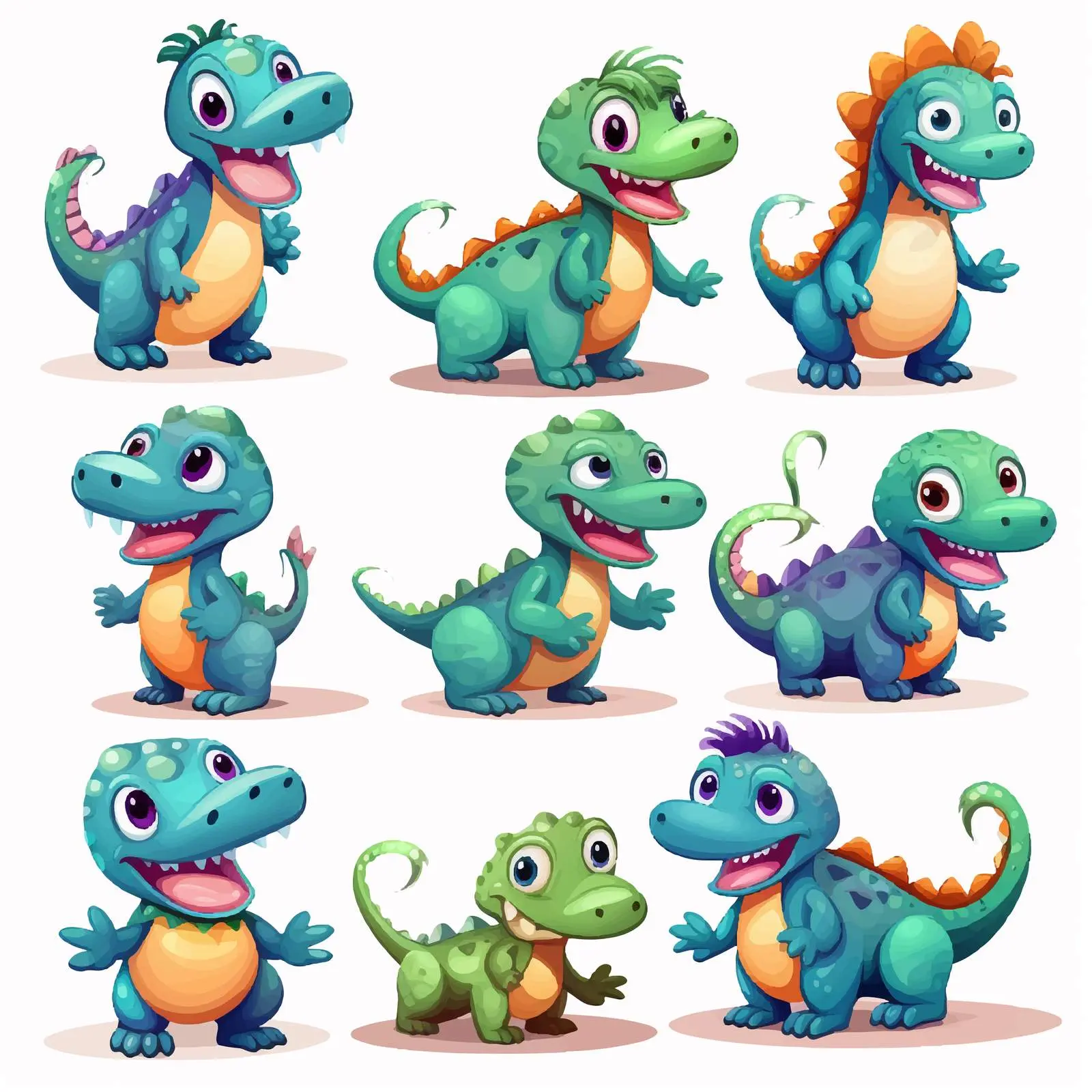 Colorful Cartoon Dinosaur Characters on White Background — free download from Dotvec