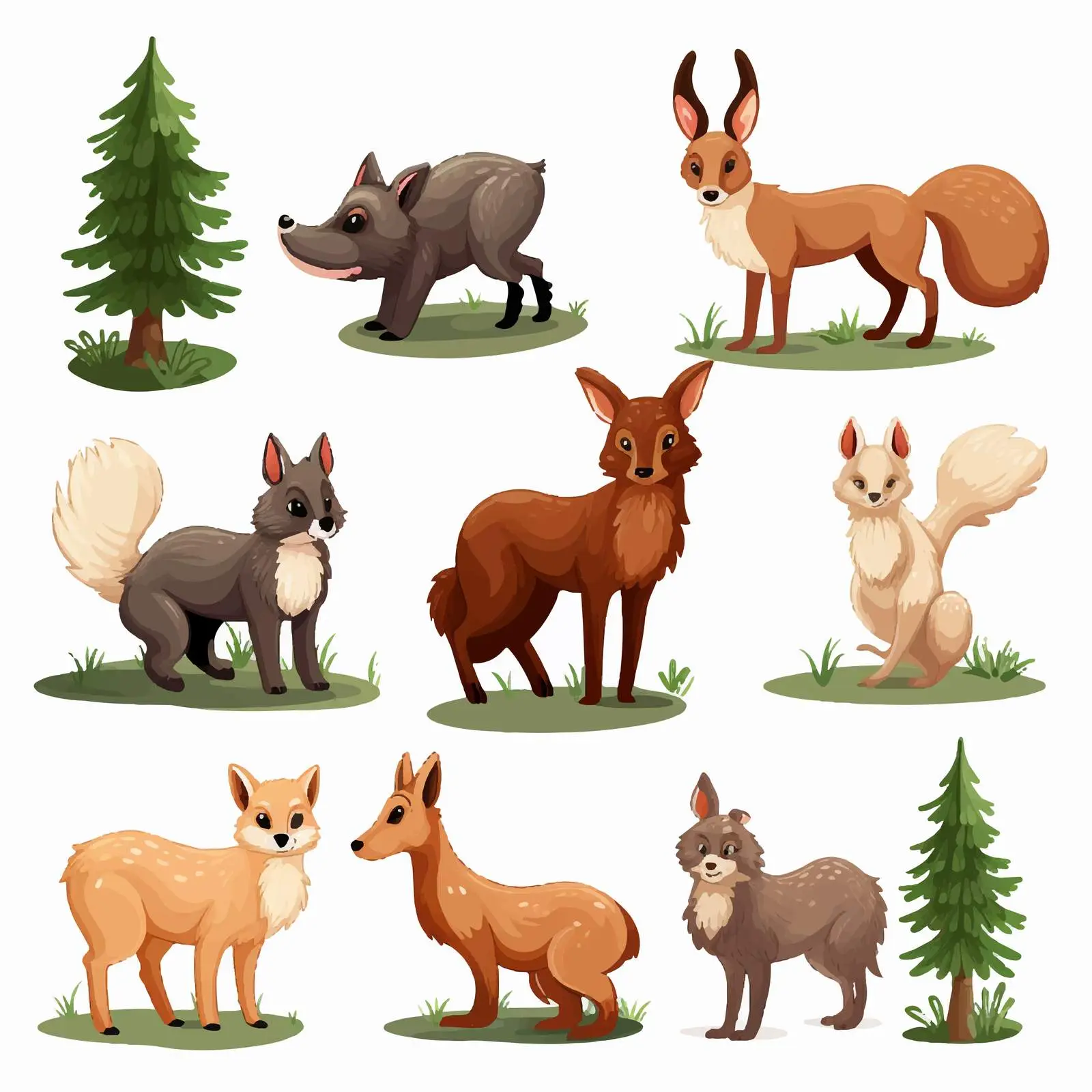 Domestic Animals in Forest Illustration — free download from Dotvec