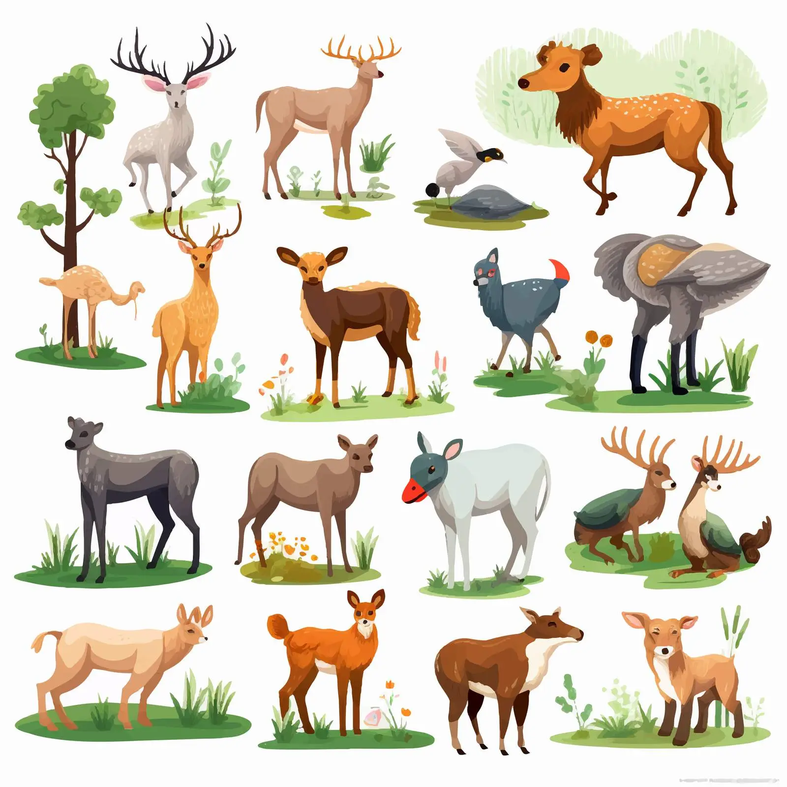 Vector Illustration of Domestic Animals in Forest — free download from Dotvec