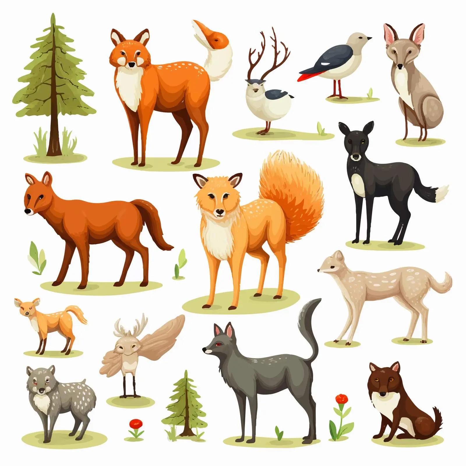 Domestic Animals in Forest Illustration — free download from Dotvec