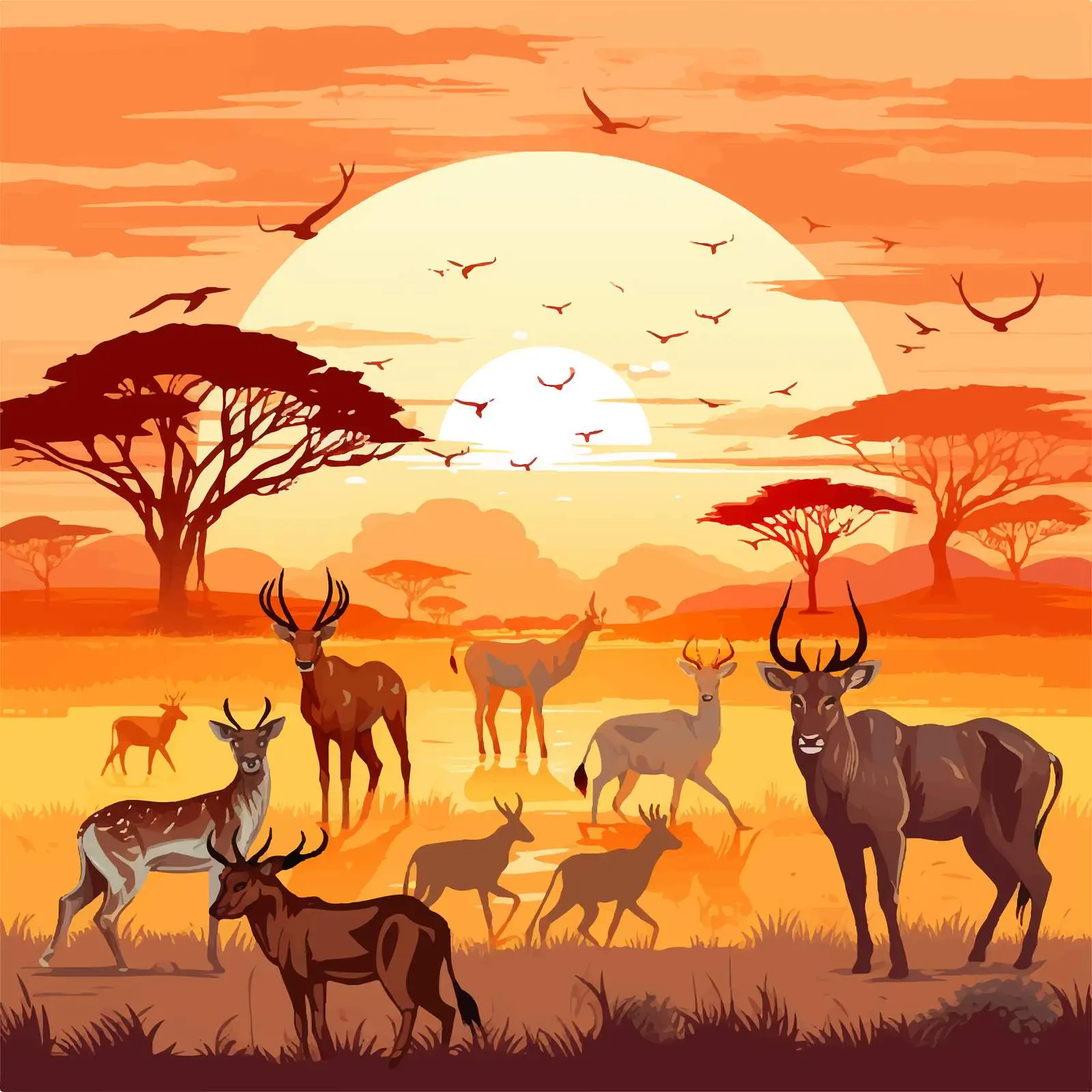 Domestic Animals in Savanna at Sunset — free download from Dotvec