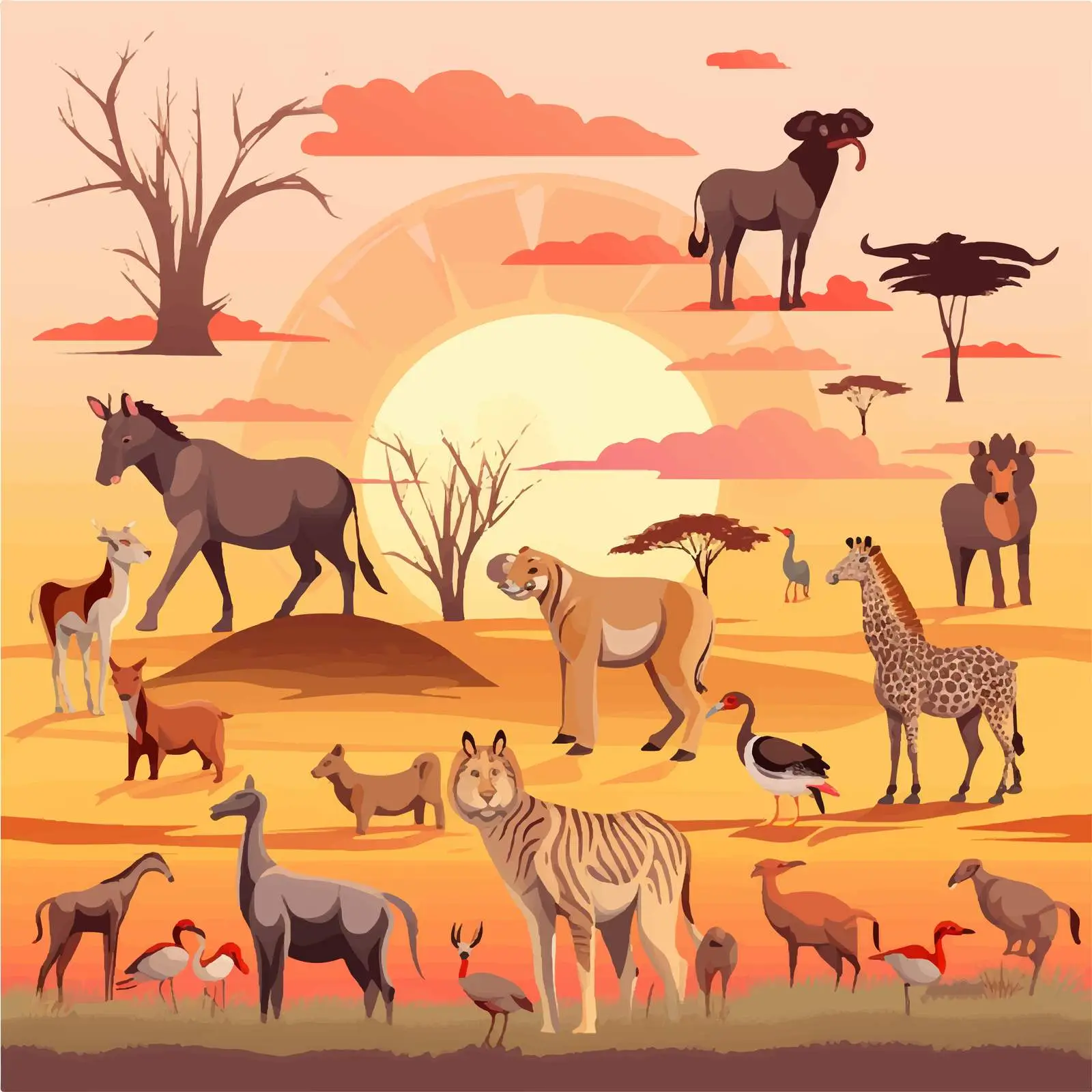 Domestic Animals in Savanna Field at Sunset – free peaceful nature image from Dotvec