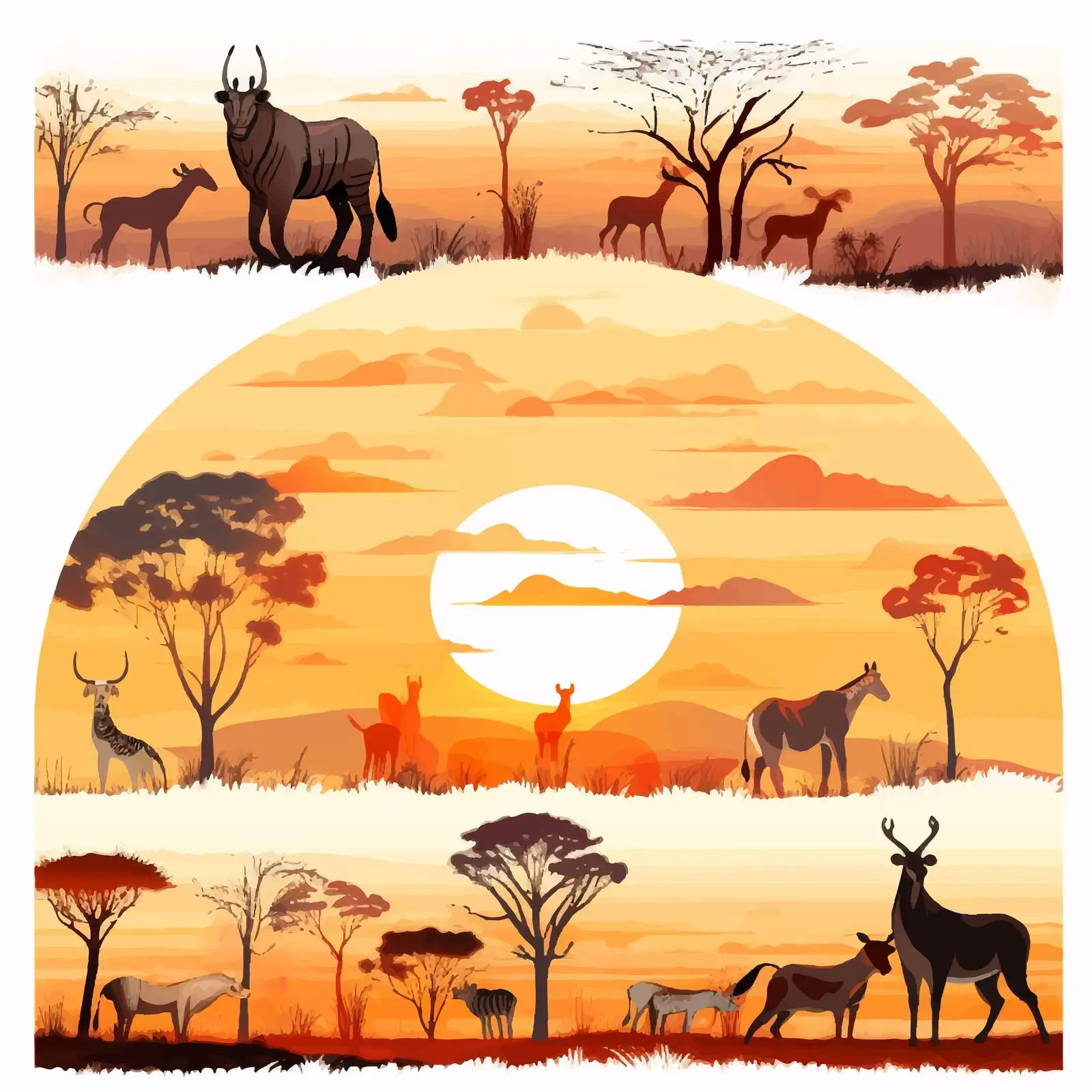 Domestic Animals in Savanna at Sunset — free download from Dotvec