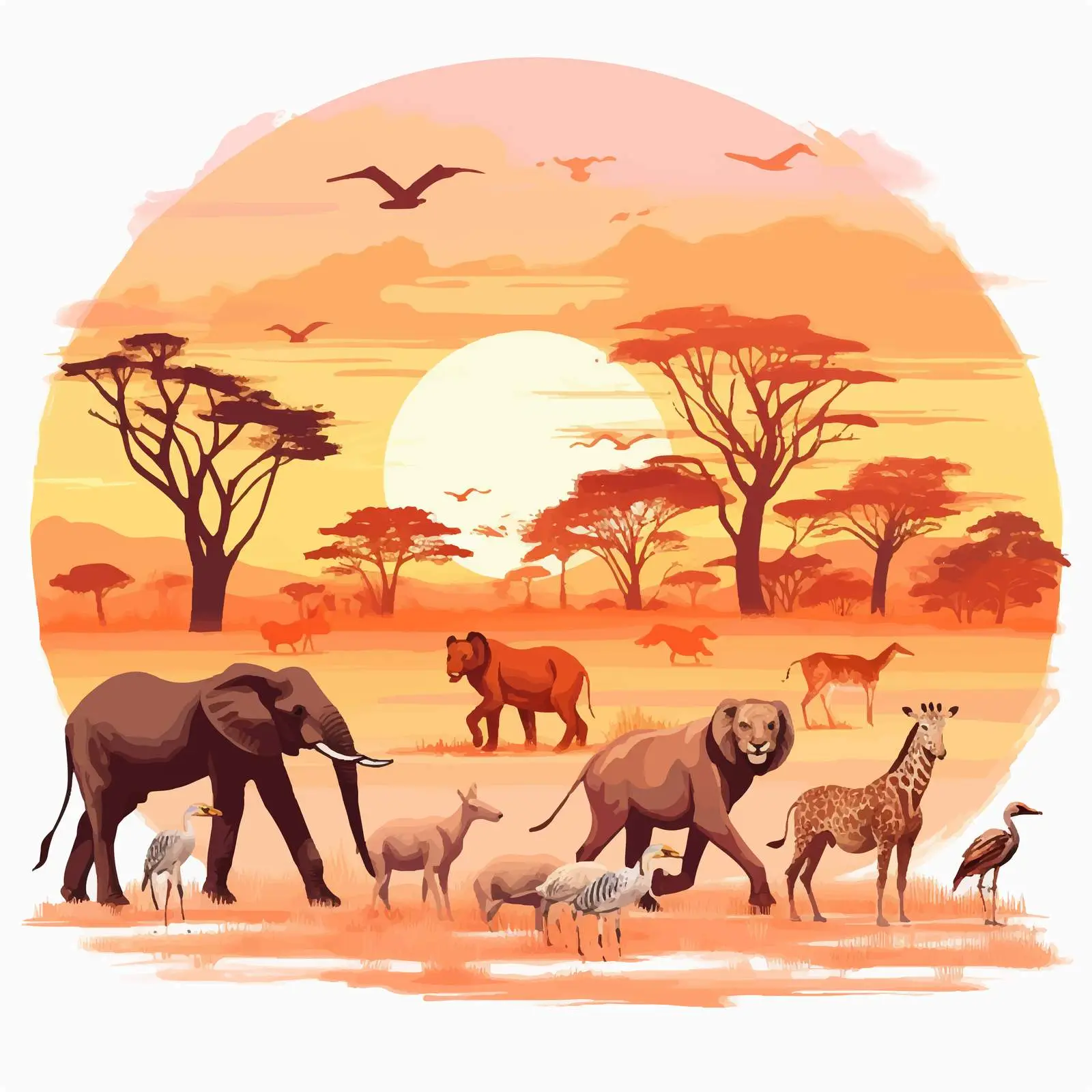 Domestic Animals in Savanna at Sunset — free download from Dotvec