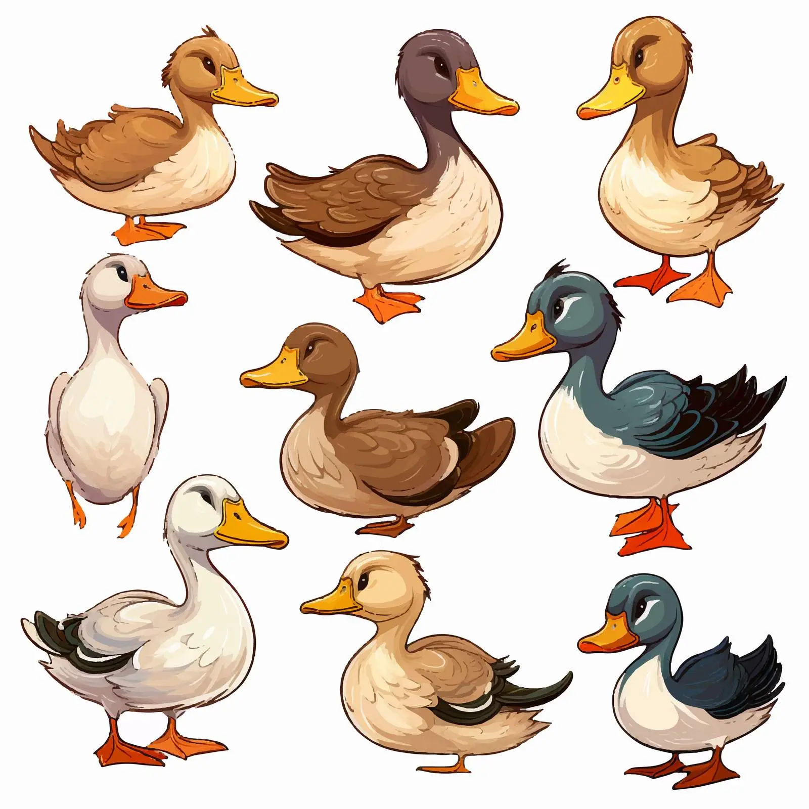 Cartoon Wild Duck Faces Vector Illustration – free playful duck image from Dotvec