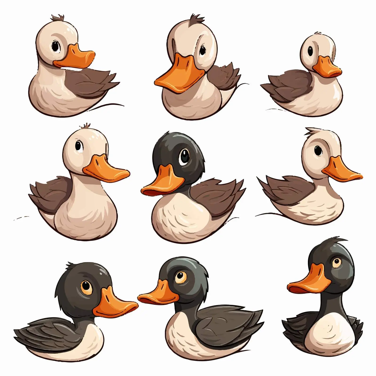 Cartoon Wild Ducks Diverse Face Illustrations – free playful duck image from Dotvec