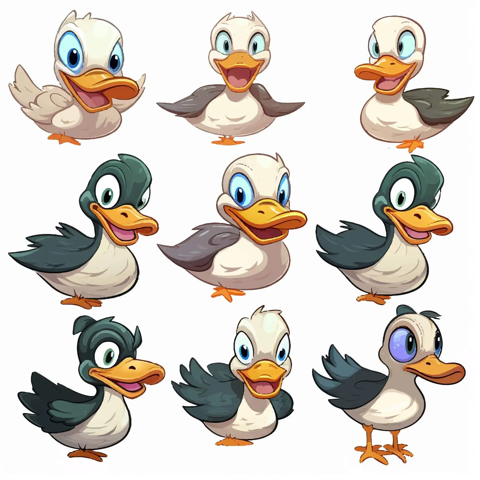 Cartoon Wild Duck Faces Vector Illustration – free playful duck image from Dotvec