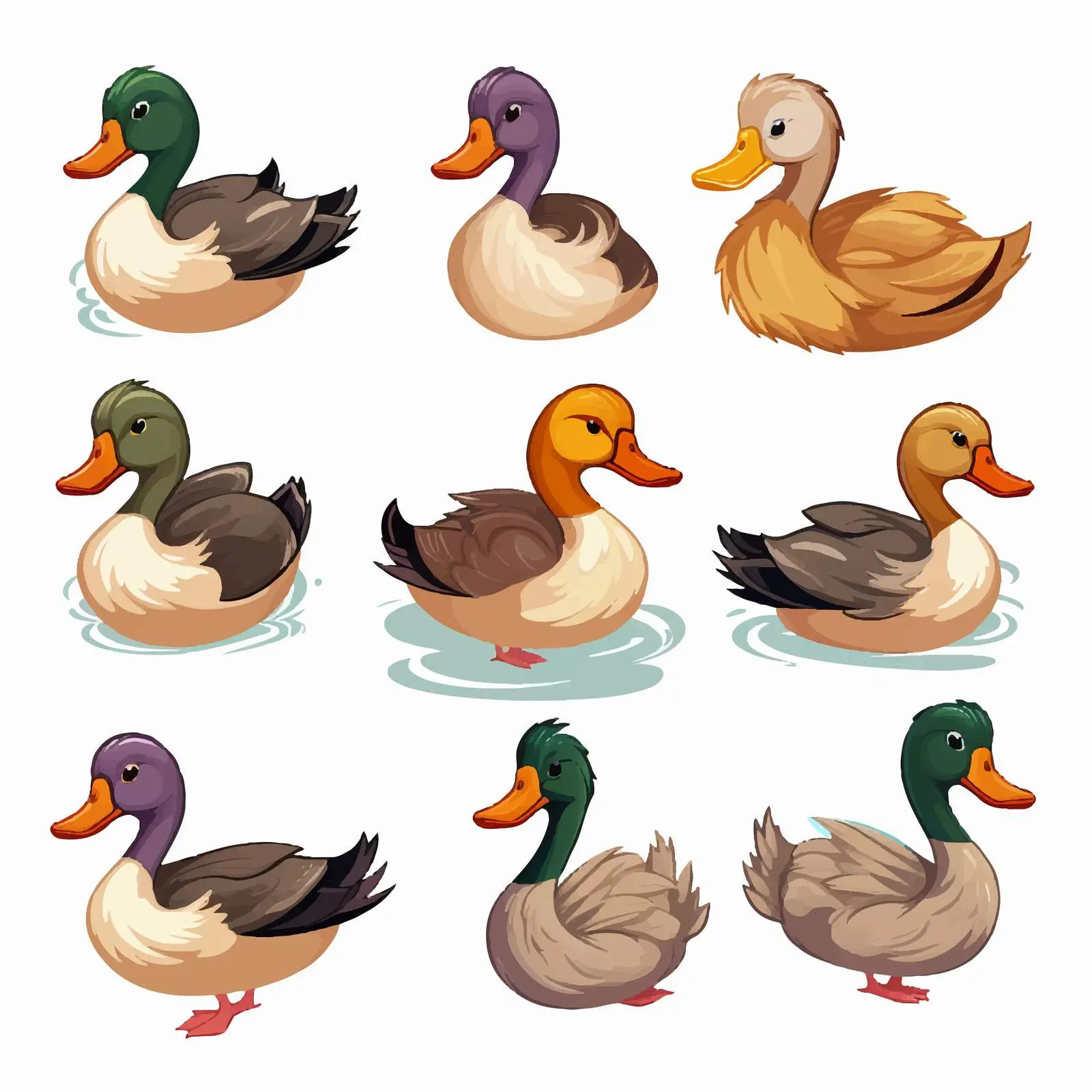 Cartoon Wild Duck Faces Vector Illustration – free playful duck image from Dotvec