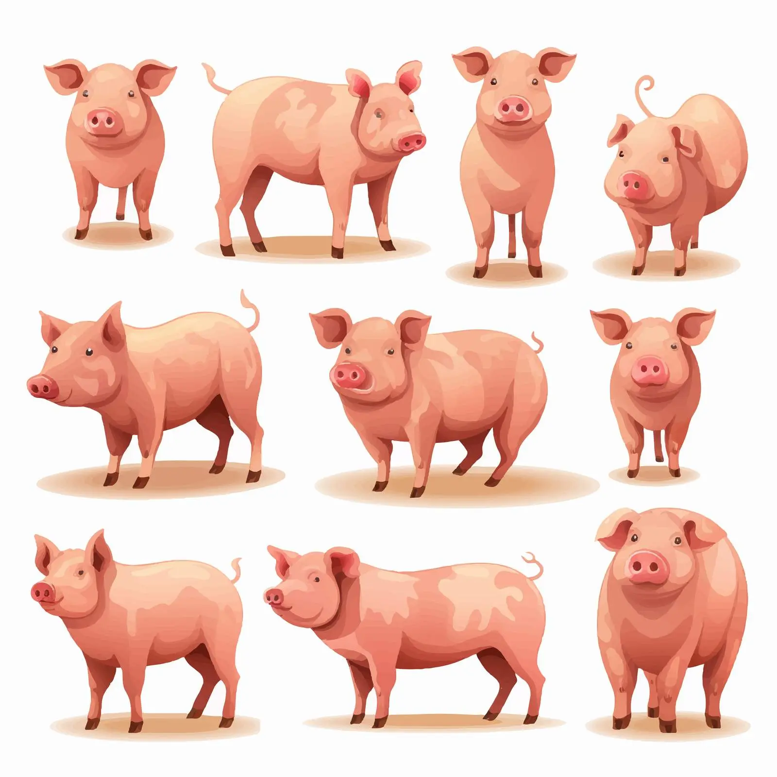 Cartoon Style Farm Pigs Illustration Set — free download from Dotvec