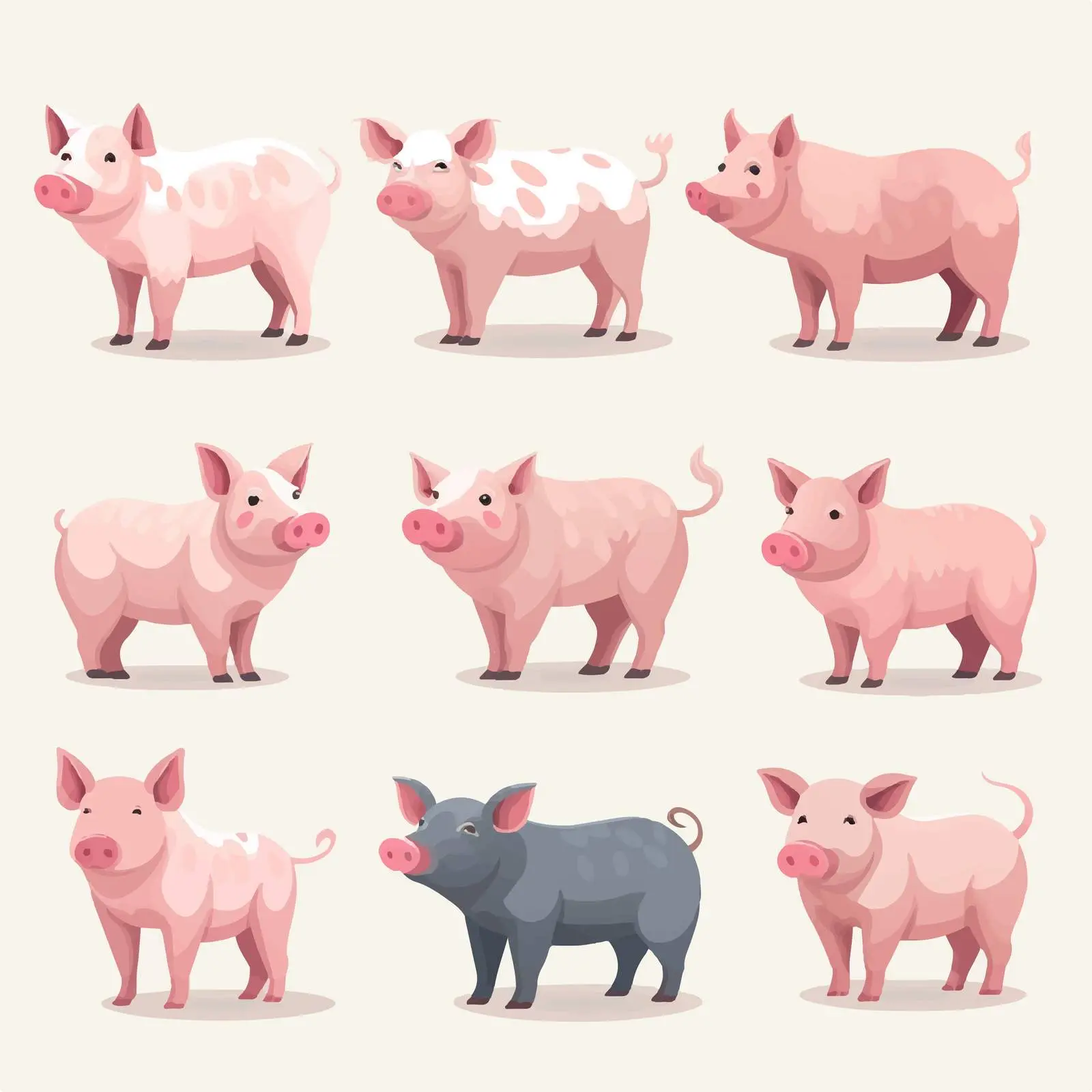 Cartoon Style Farm Pigs Vector Illustration – free whimsical pigs image from Dotvec