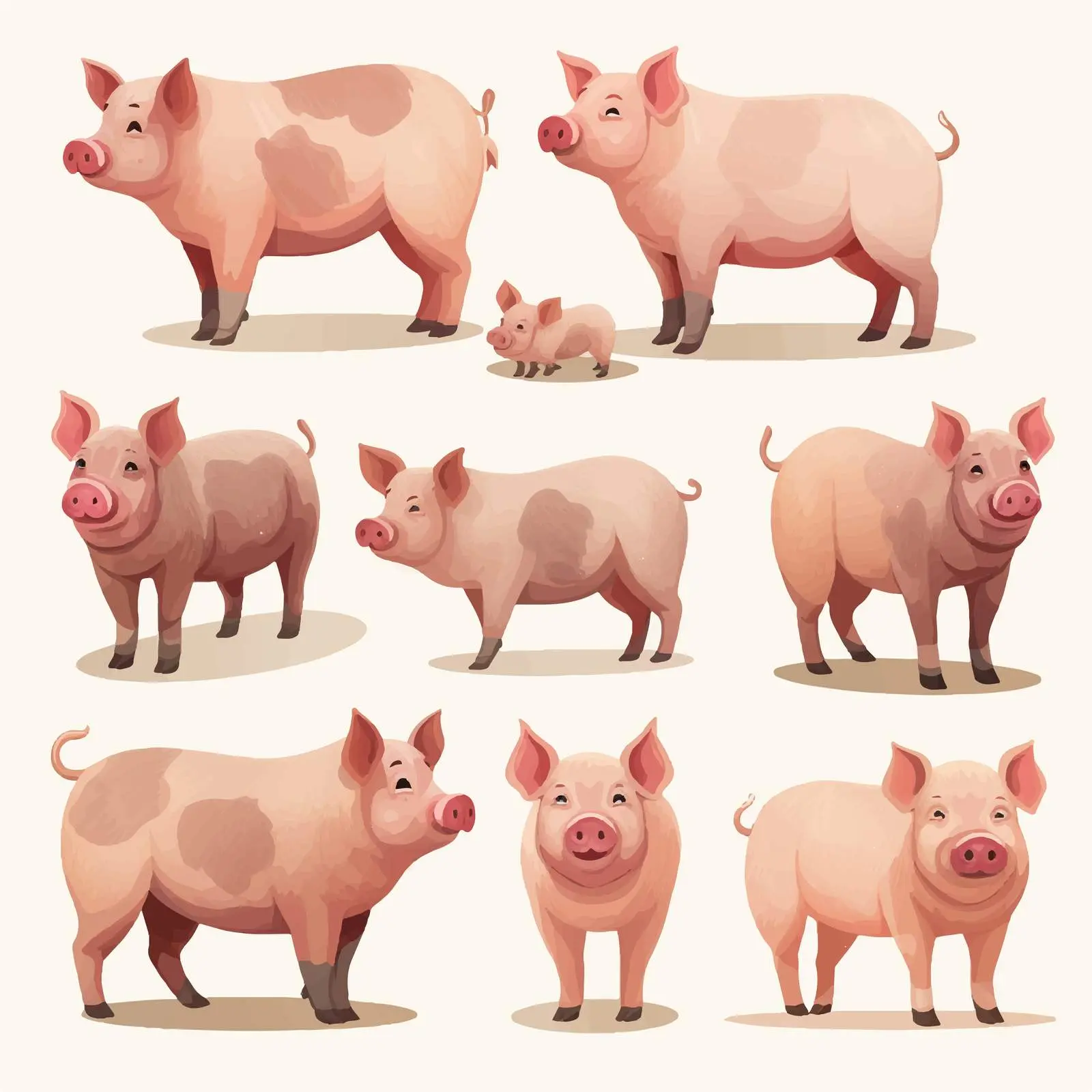 Cartoon Style Farm Pigs Illustration — free download from Dotvec