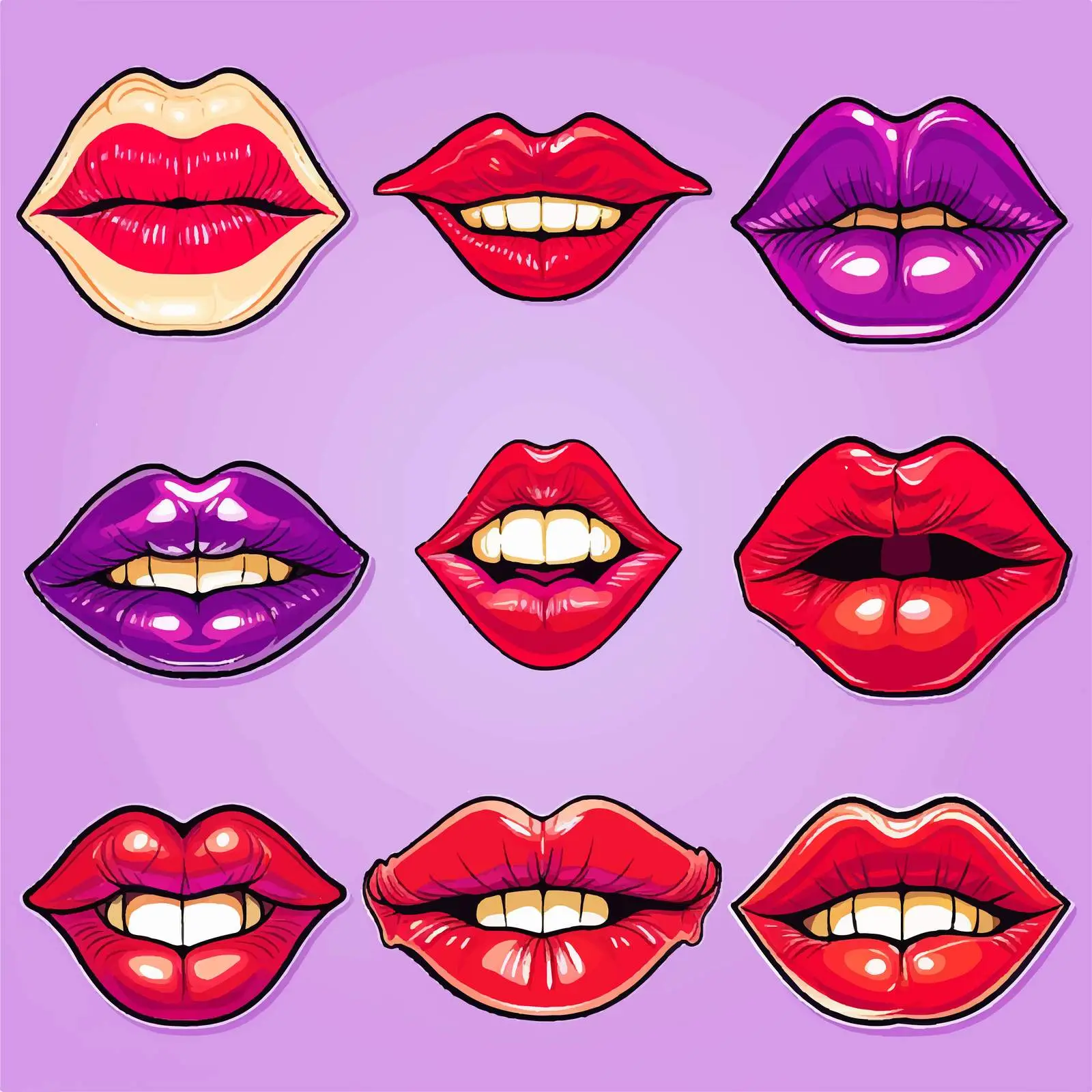 Fashion Patches of Red Female Lips Vectors — free download from Dotvec