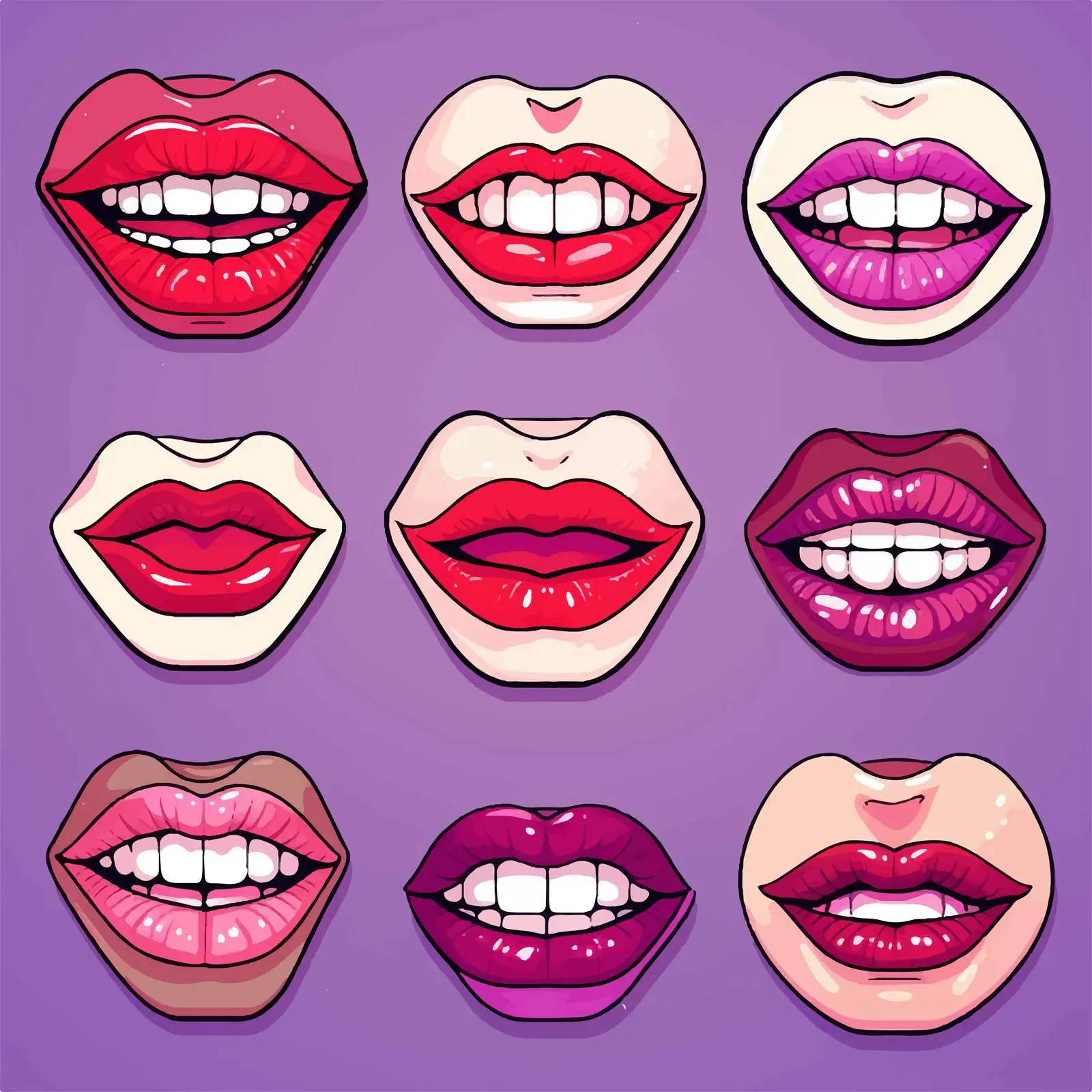 Diverse Female Red Lips Fashion Vector Patches — free download from Dotvec
