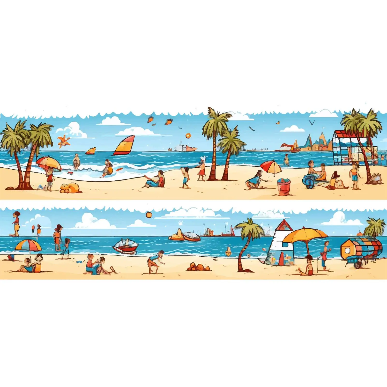 Doodle Kids Beach Scenes Vector Art — free download from Dotvec
