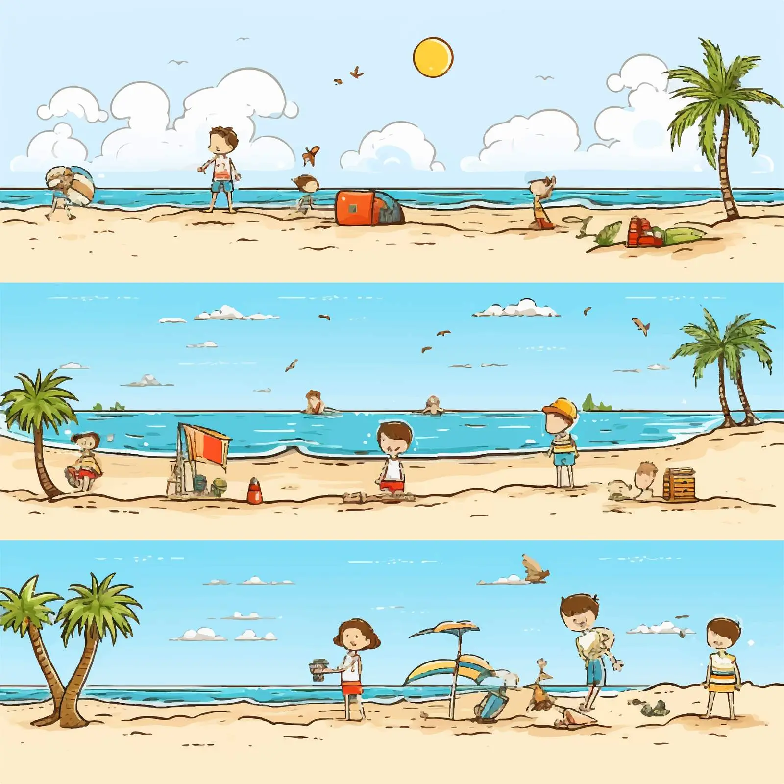 Doodle Kids at the Beach Vector Set — free download from Dotvec