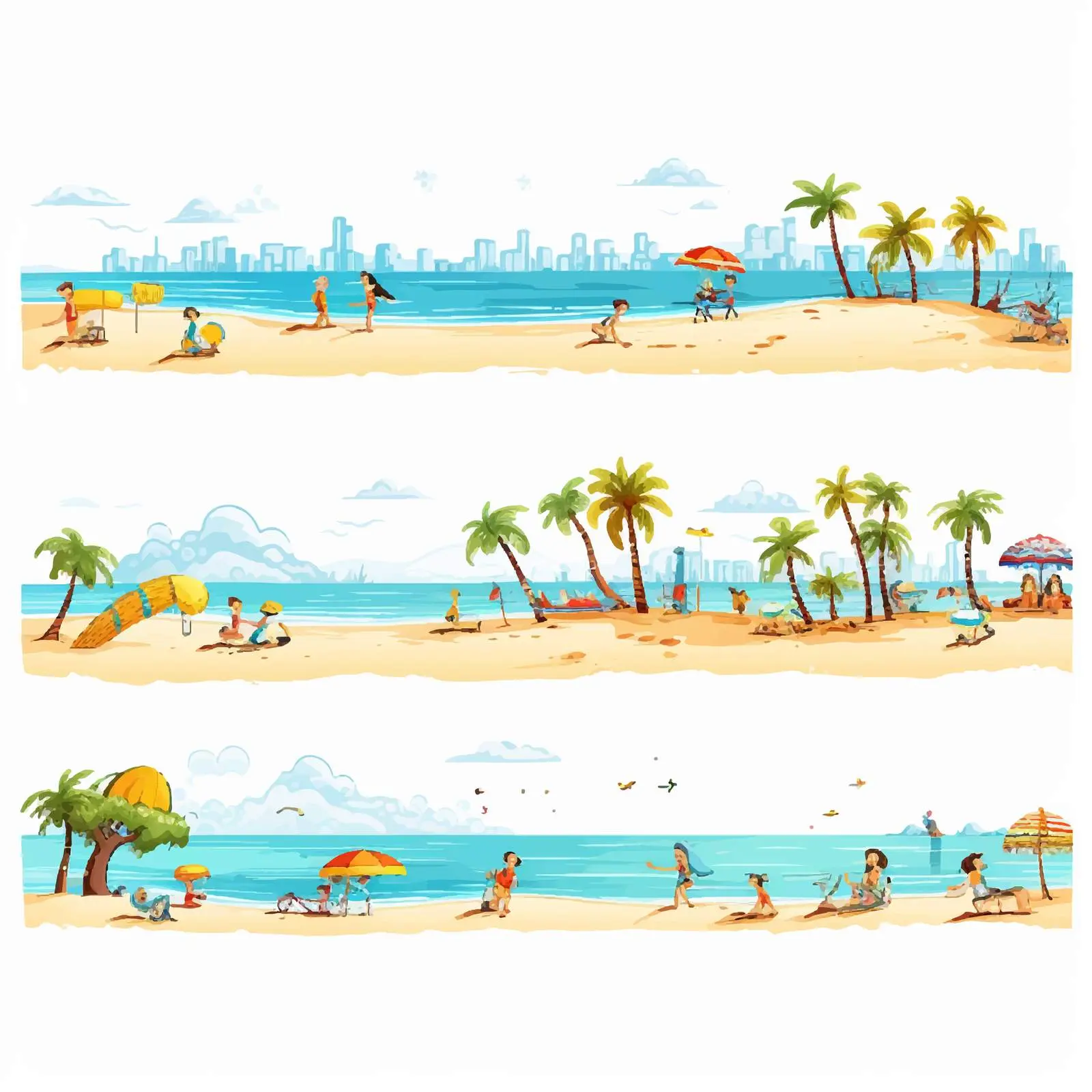 Doodle Kids Beach Scenes Vector Set — free download from Dotvec