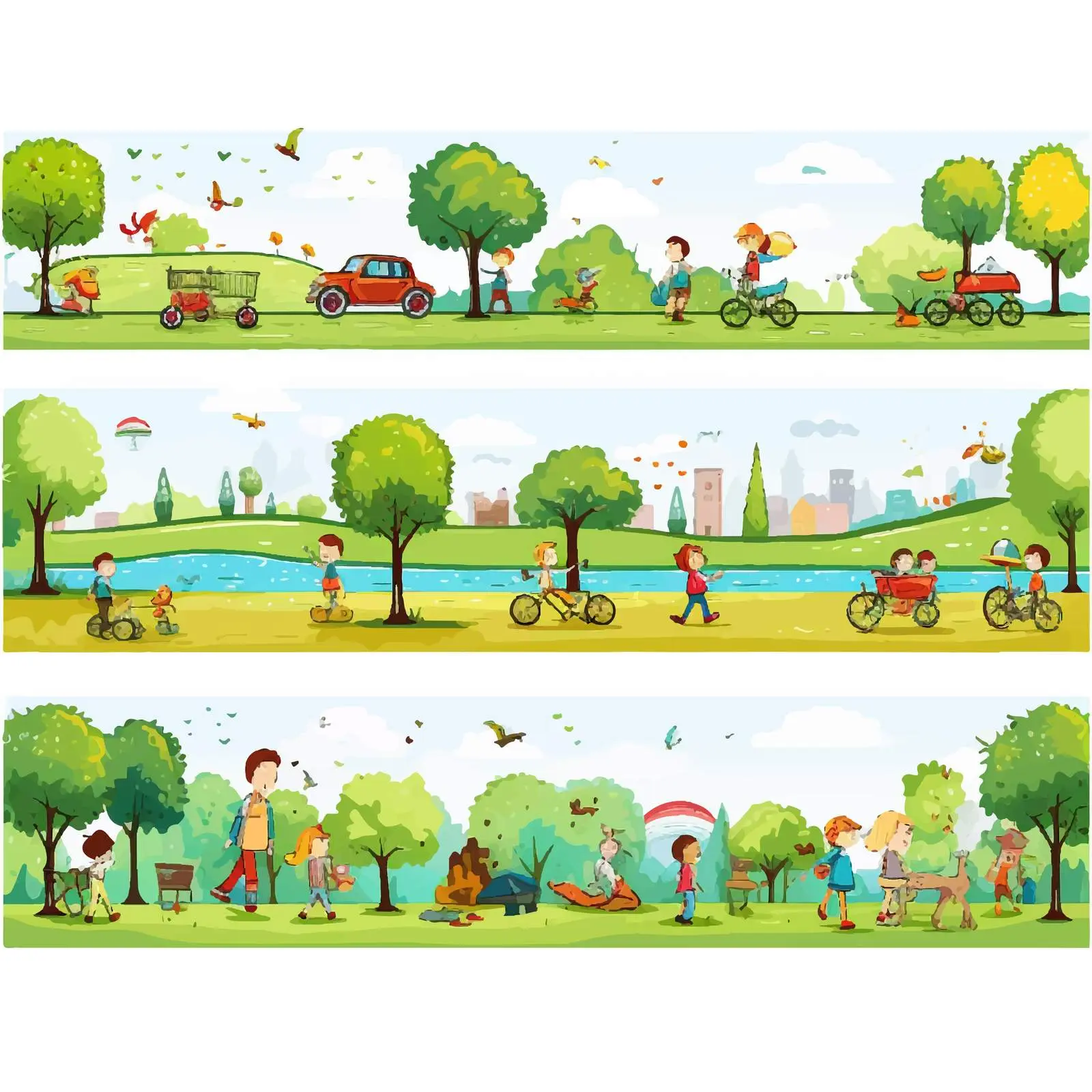 Doodle Kids Playing in Park Scenes — free download from Dotvec