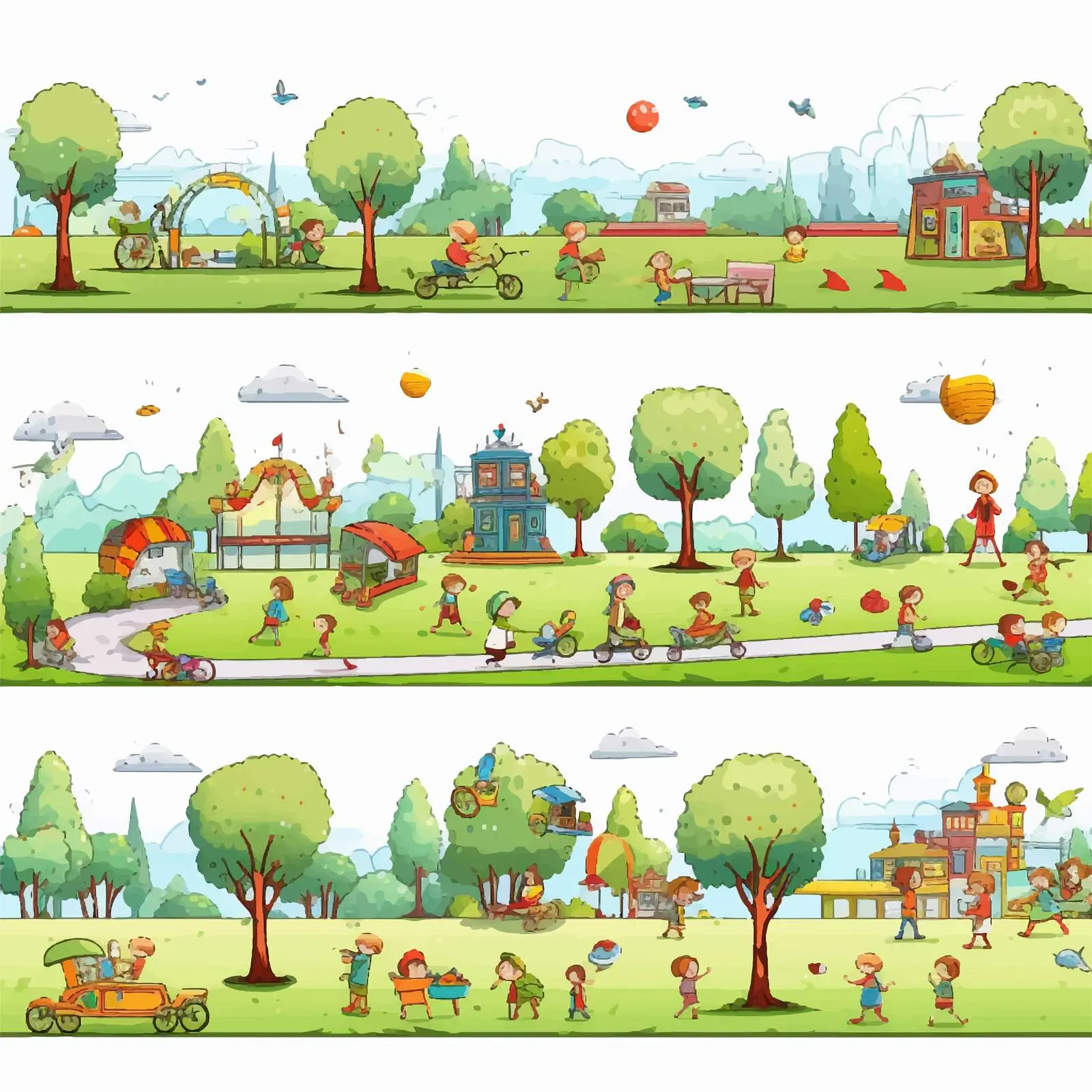 Doodle Kids Enjoying Park Scenes — free download from Dotvec