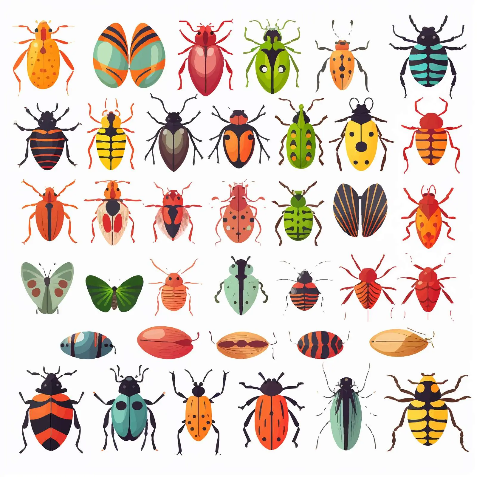 Cartoon Style Insects and Beetles Vector Set – free bug image from Dotvec