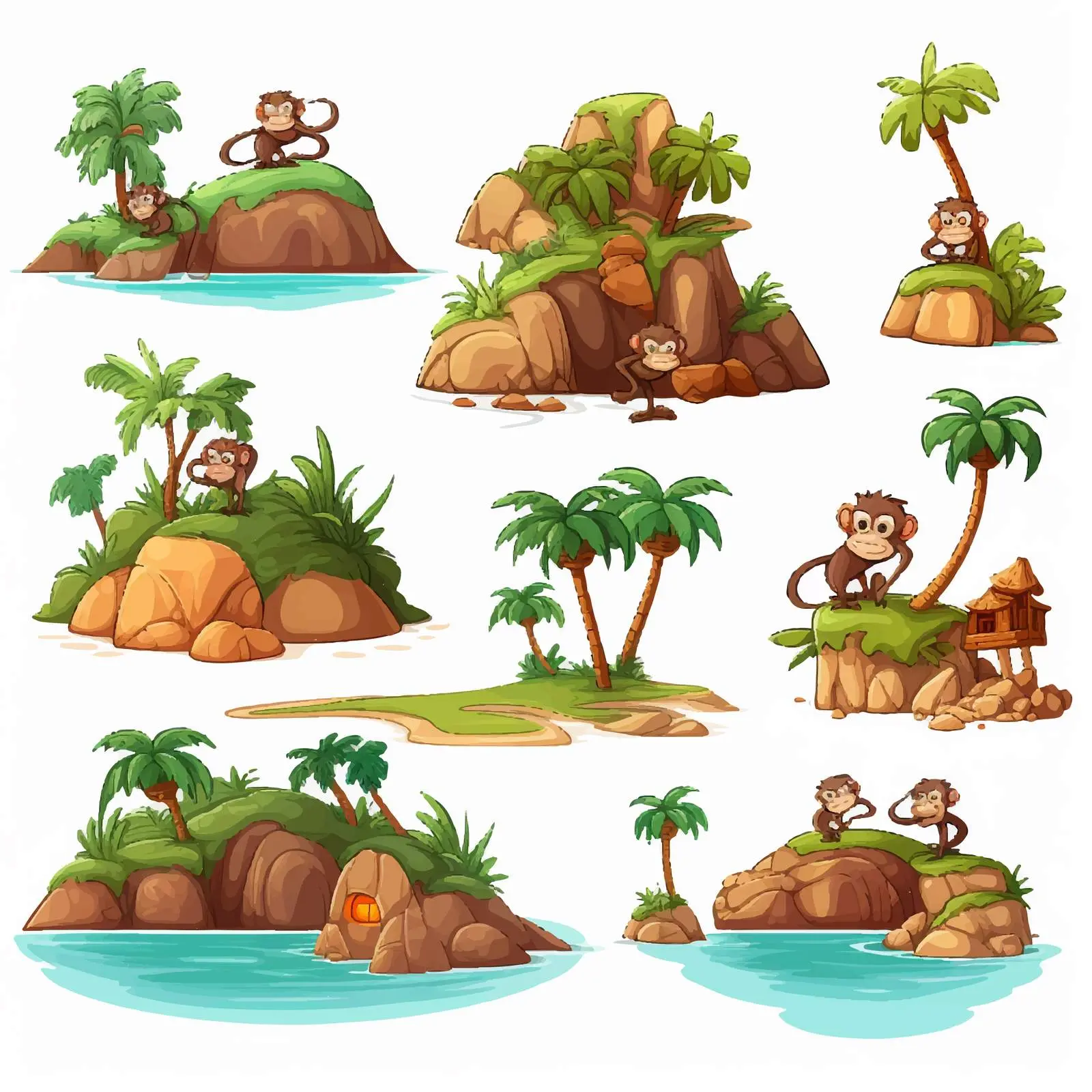 Cartoon Monkey on Isolated Islands Vectors — free download from Dotvec