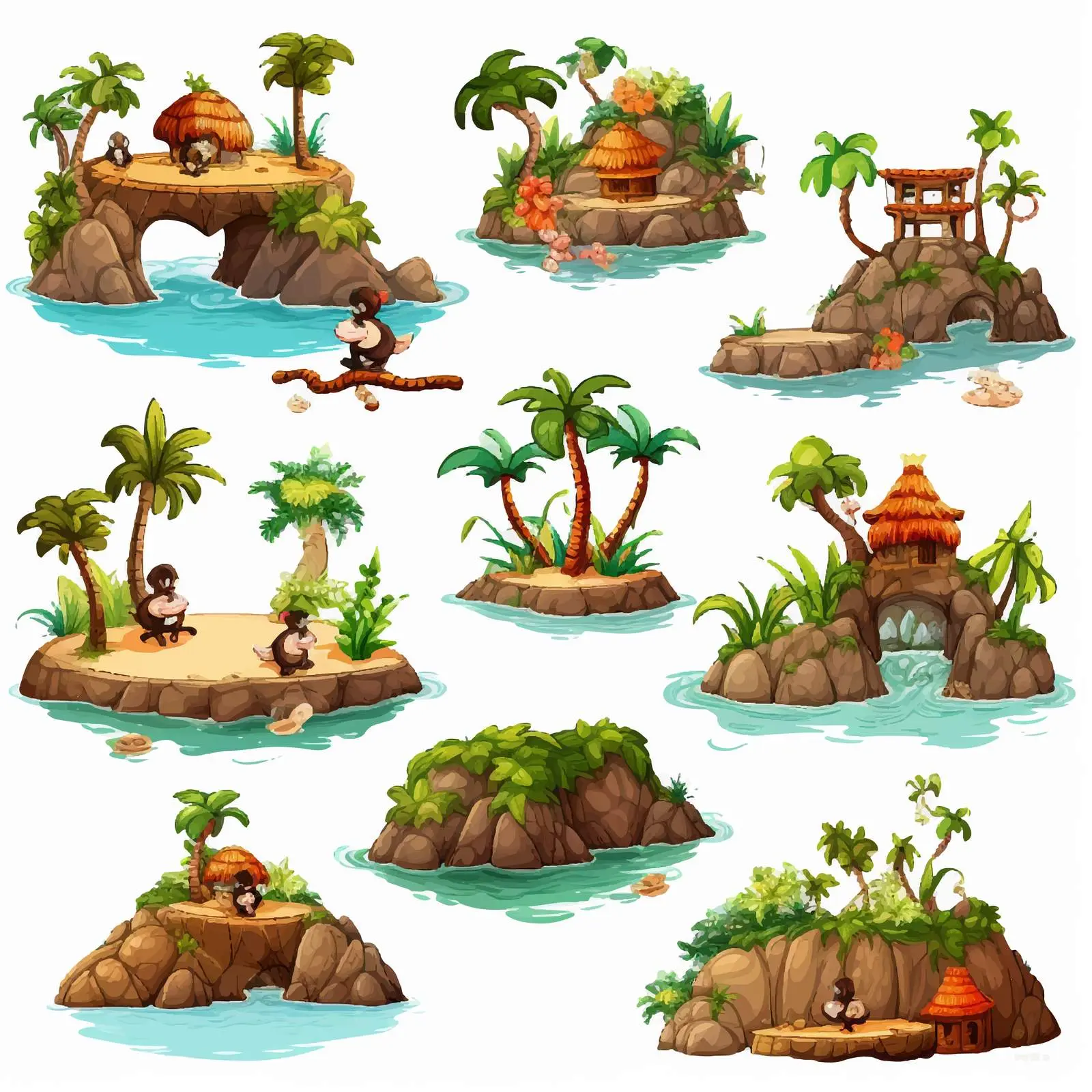 Isolated Islands with Cartoon Monkey Characters — free download from Dotvec