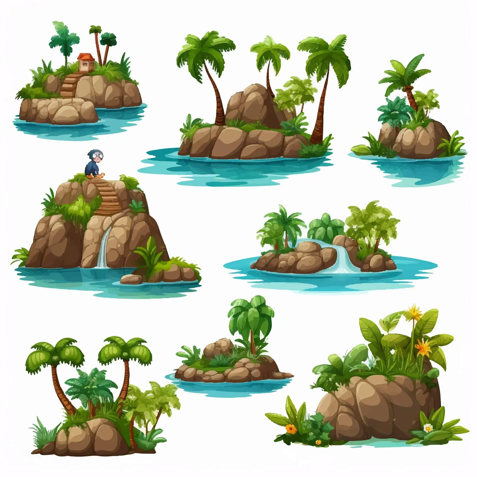 Isolated Islands with Cartoon Monkey Character Illustration — free download from Dotvec
